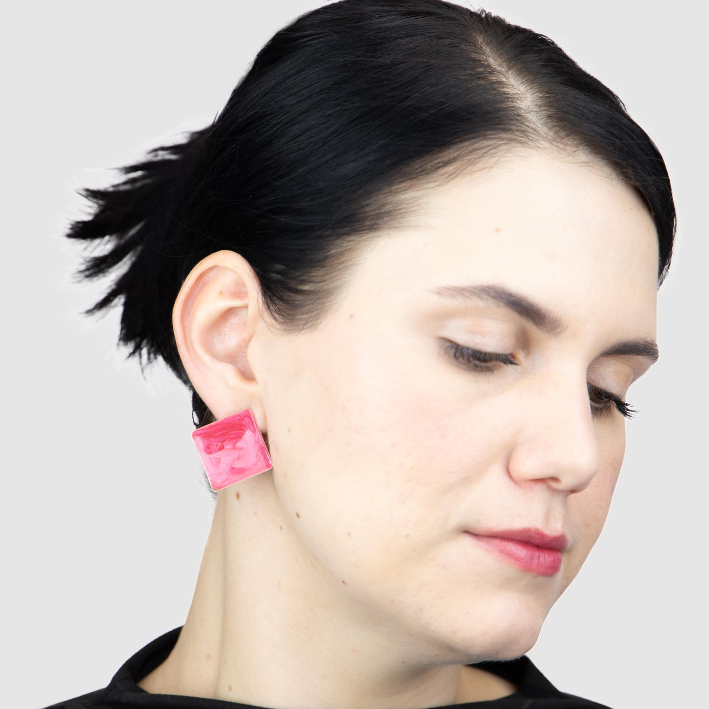 Cercei glossy romb și petale, set 2 - Magenta