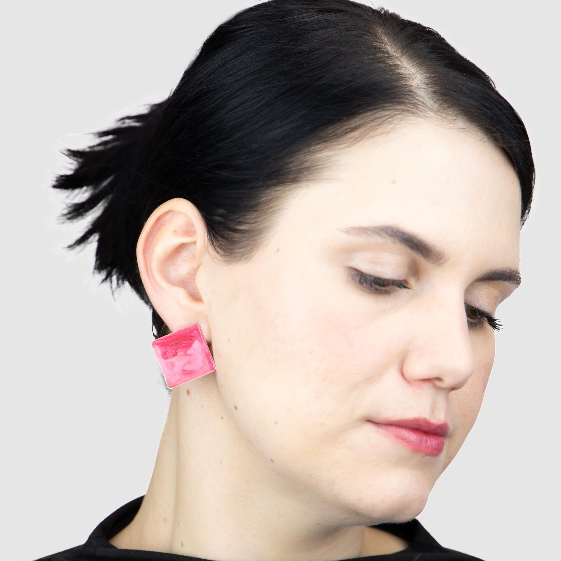 Cercei glossy romb și petale, set 2 - Magenta