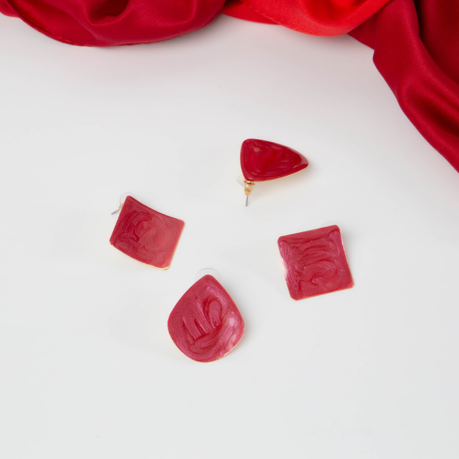 Cercei glossy romb și petale, set 2 - Magenta