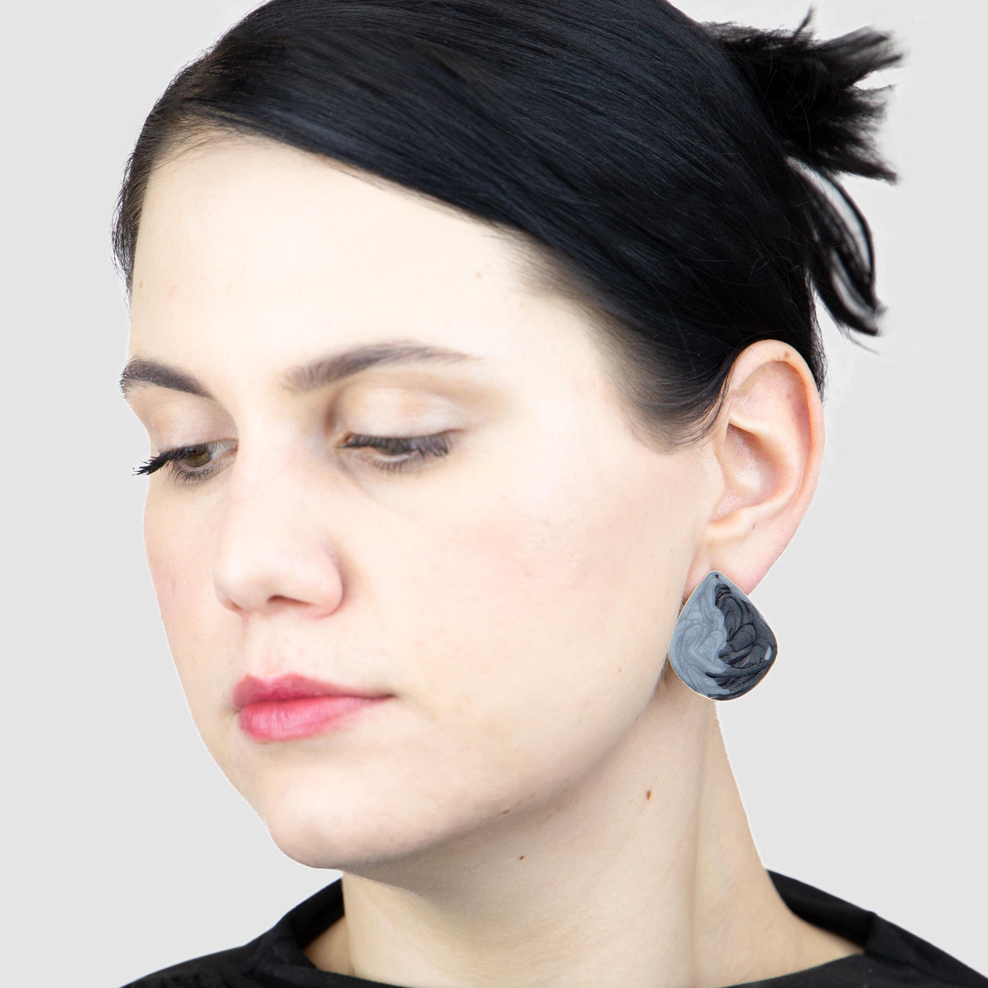 Cercei glossy romb și petale, set 2 - Negru