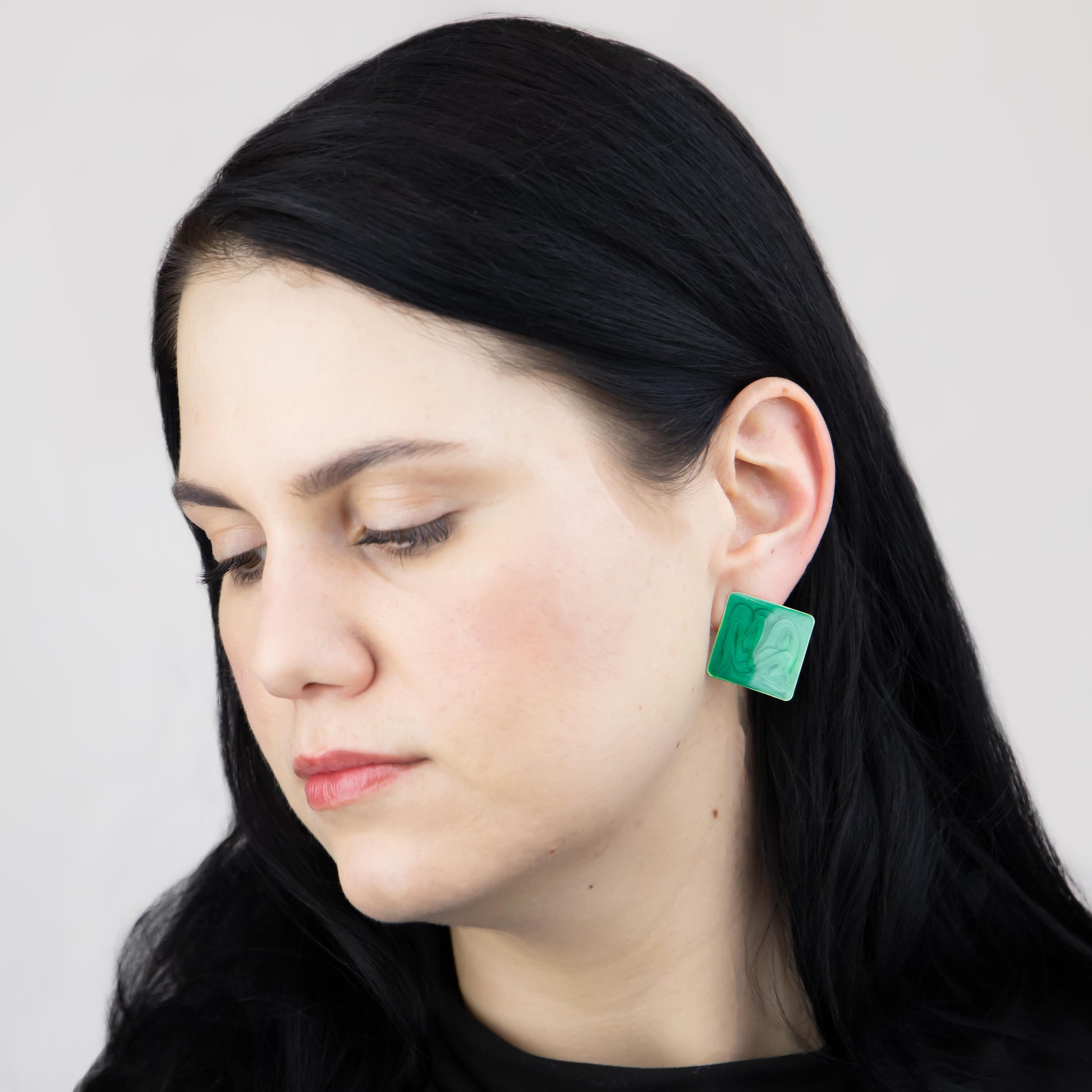 Cercei glossy romb și petale, set 2 - Verde