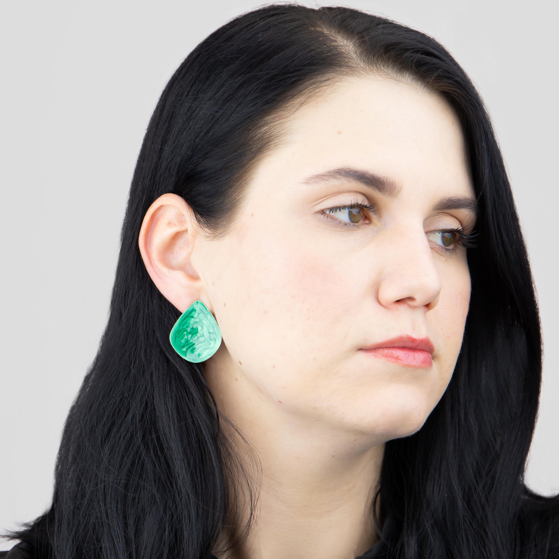 Cercei glossy romb și petale, set 2 - Verde