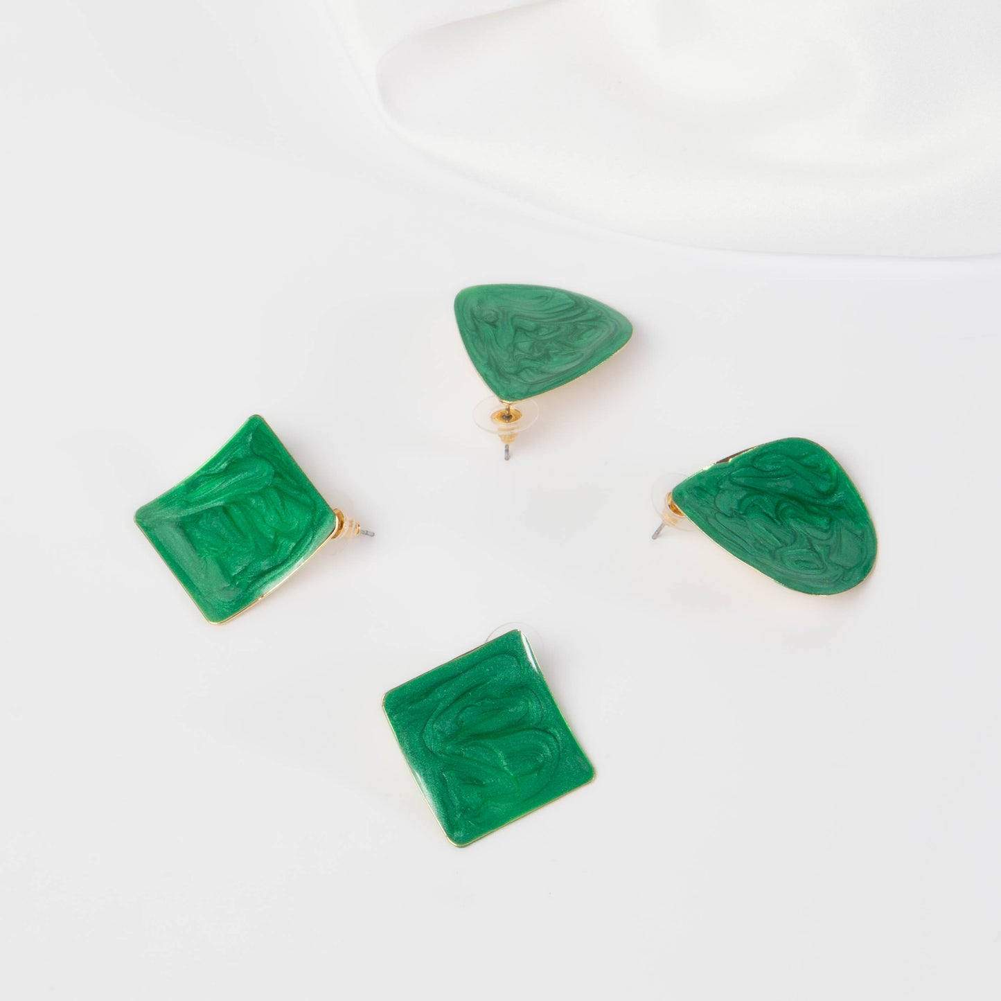 Cercei glossy romb și petale, set 2 - Verde