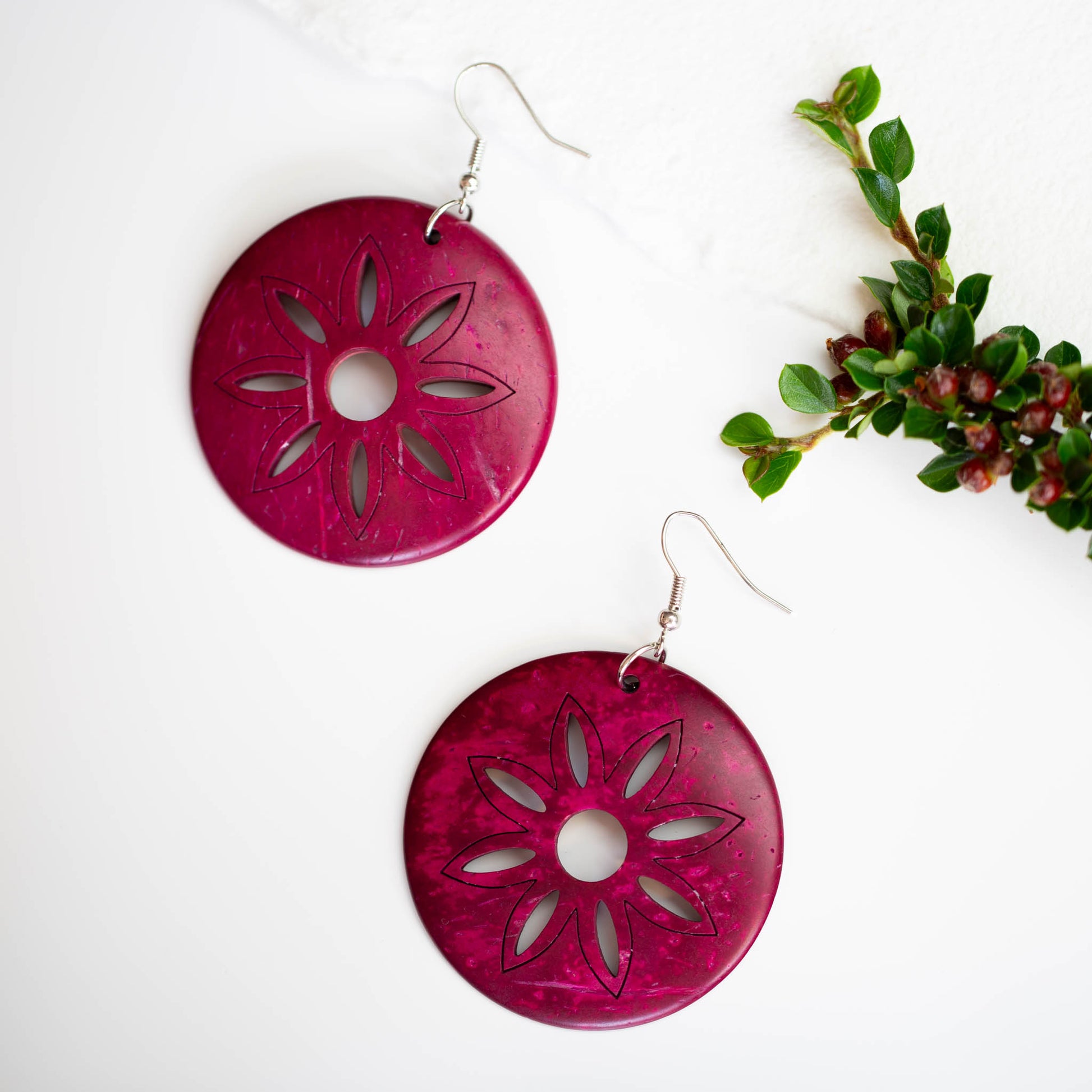 Cercei krafty 2005 cu motiv floare - Magenta