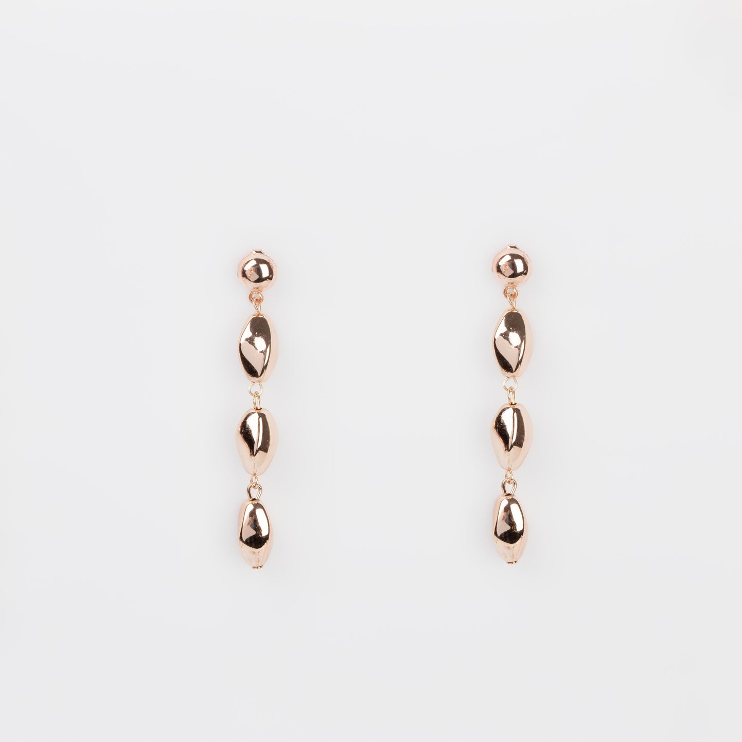 Cercei lungi cu biluțe și secțiuni geometrice, set 2 - Rose Gold
