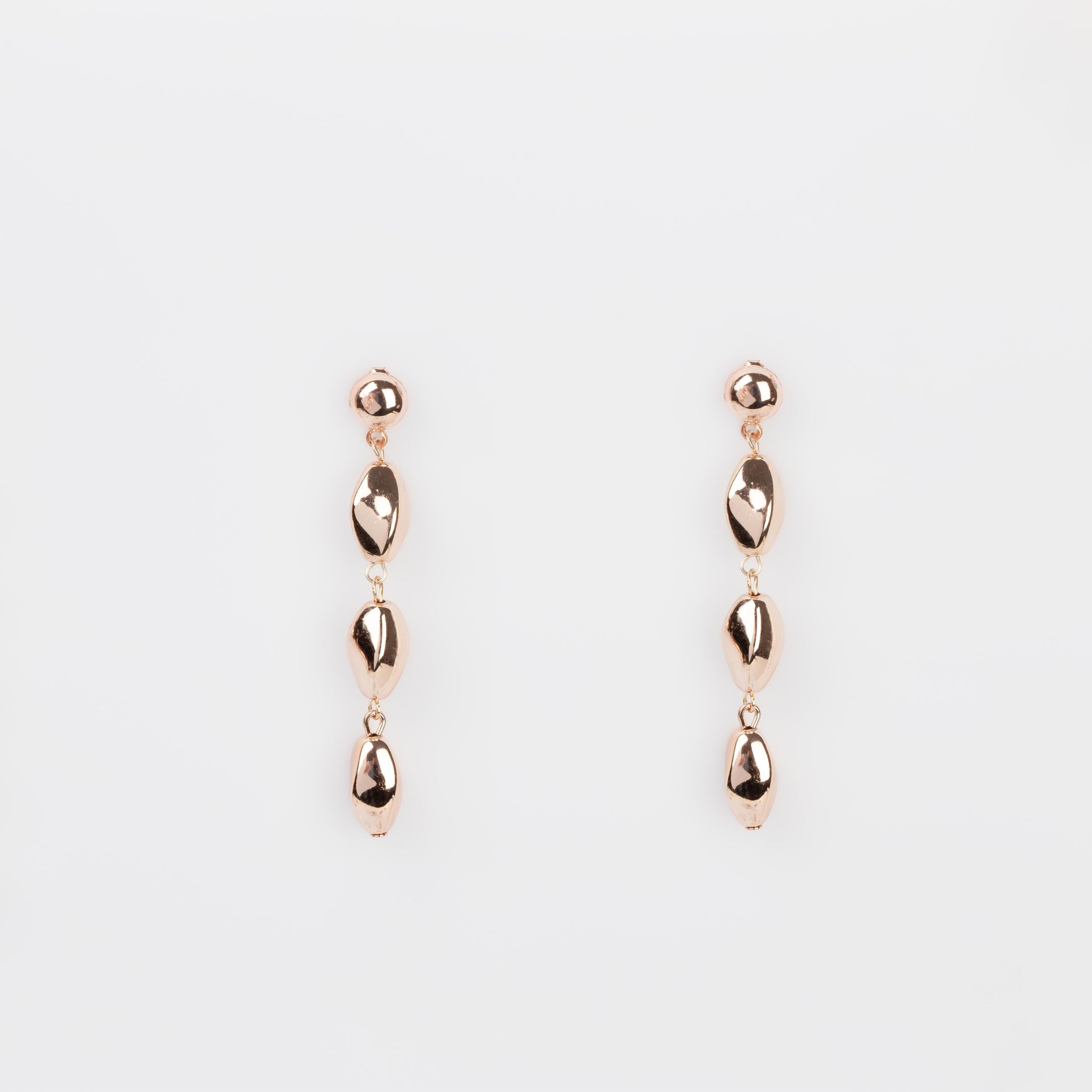 Cercei lungi cu biluțe și secțiuni geometrice, set 2 - Rose Gold