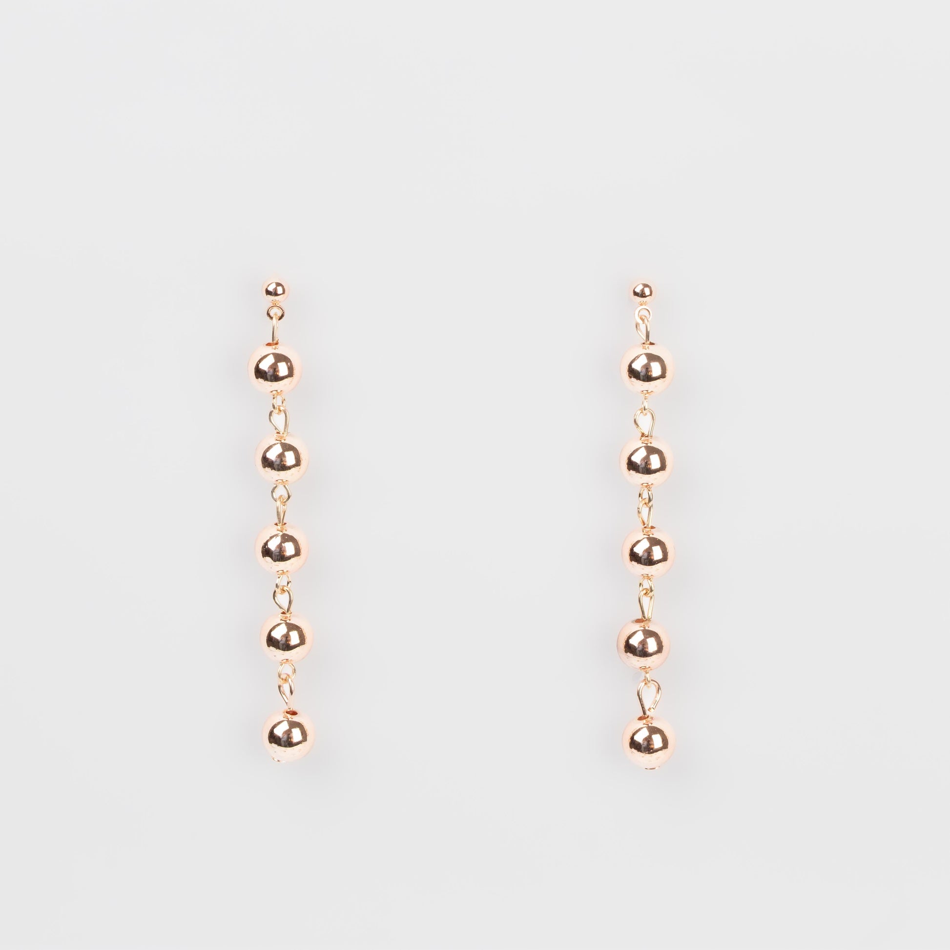 Cercei lungi cu biluțe și secțiuni geometrice, set 2 - Rose Gold
