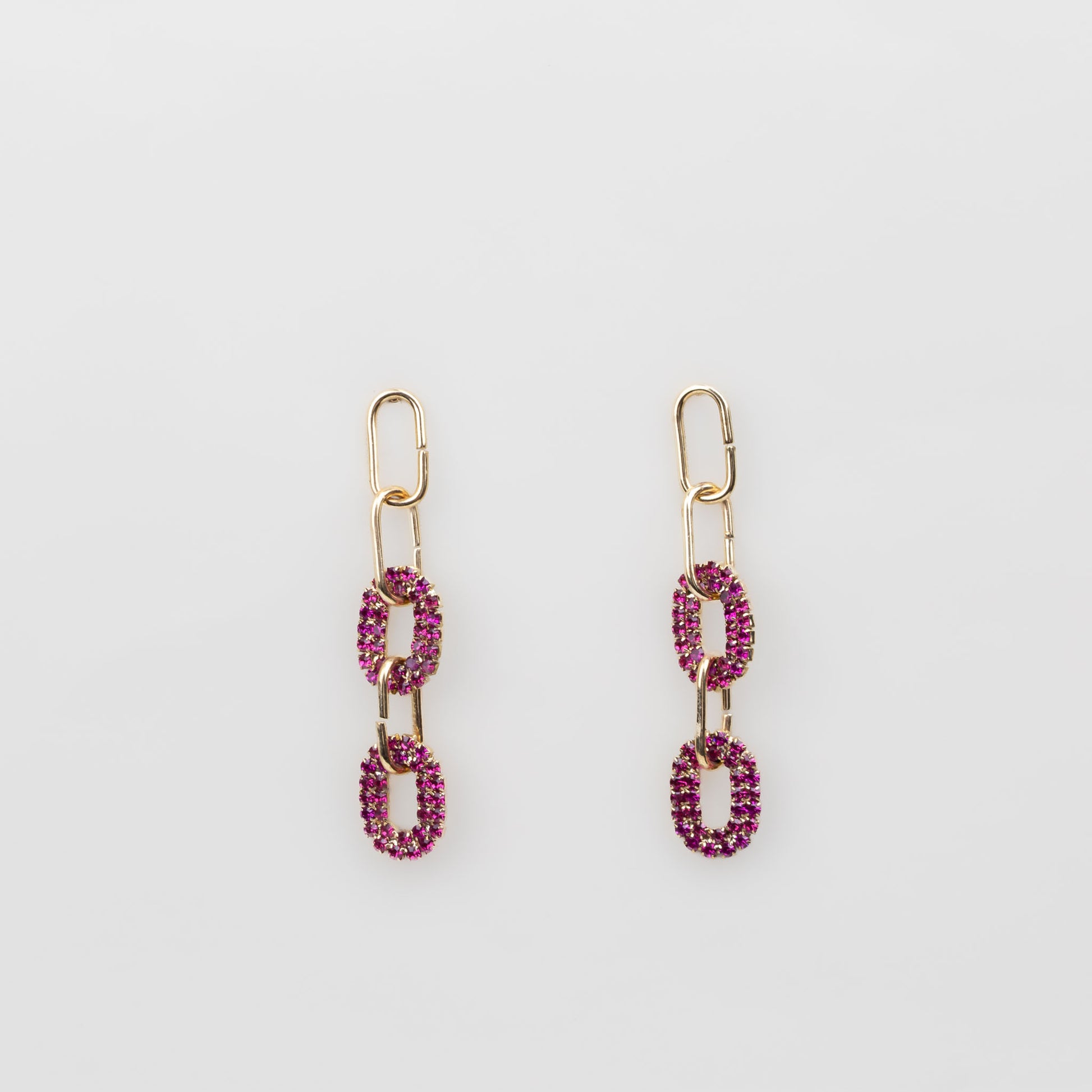 Cercei lungi cu zale aurii și ștrasuri colorate - Magenta