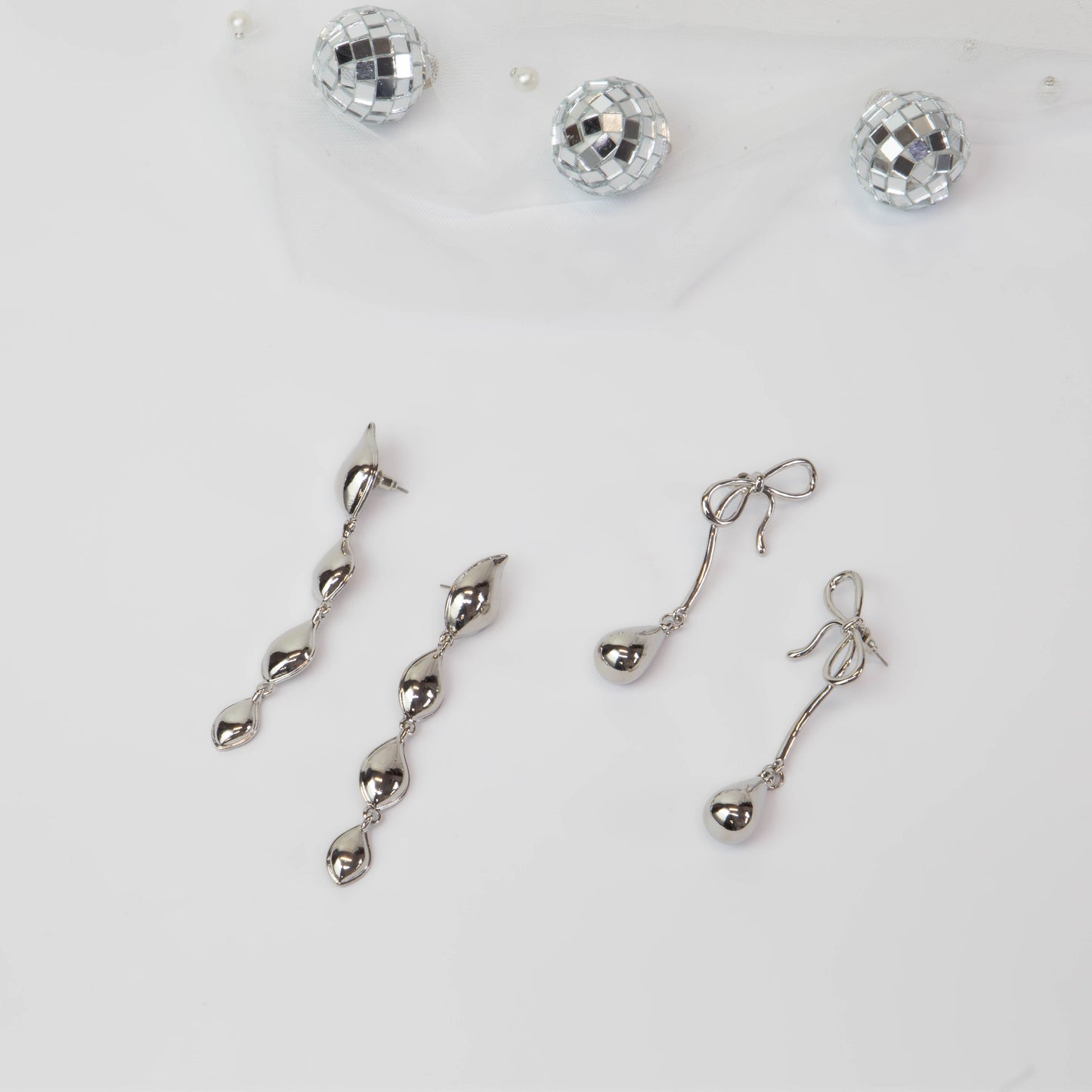 Cercei lungi delicate touch, set 2 - Argintiu