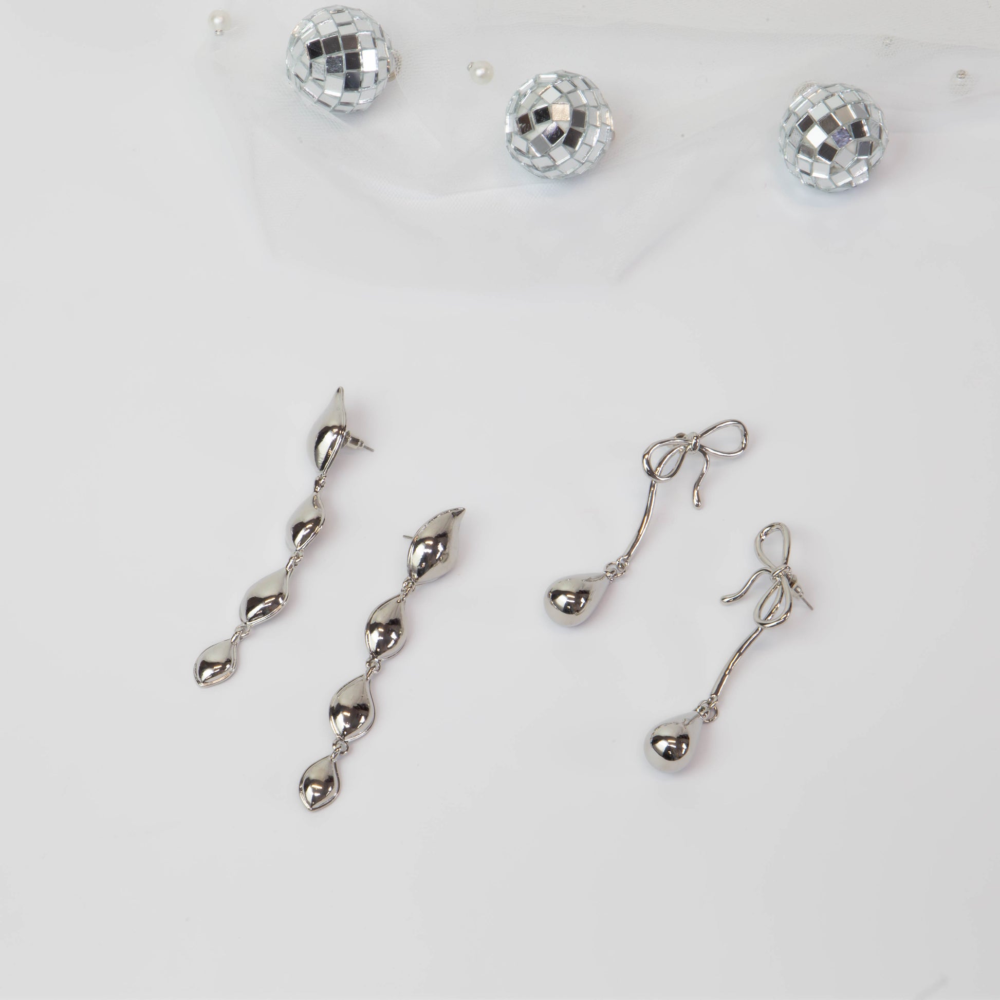Cercei lungi delicate touch, set 2 - Argintiu