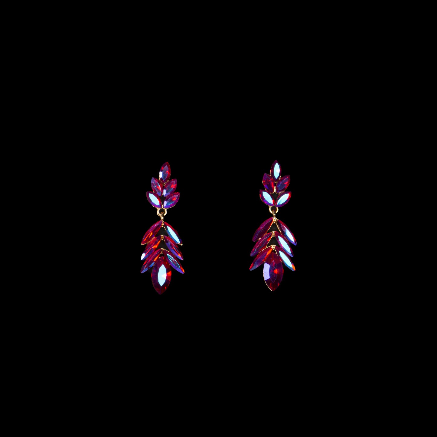 Cercei lungi eleganți cu pietre rafinate, Frunză de Cristal - Magenta