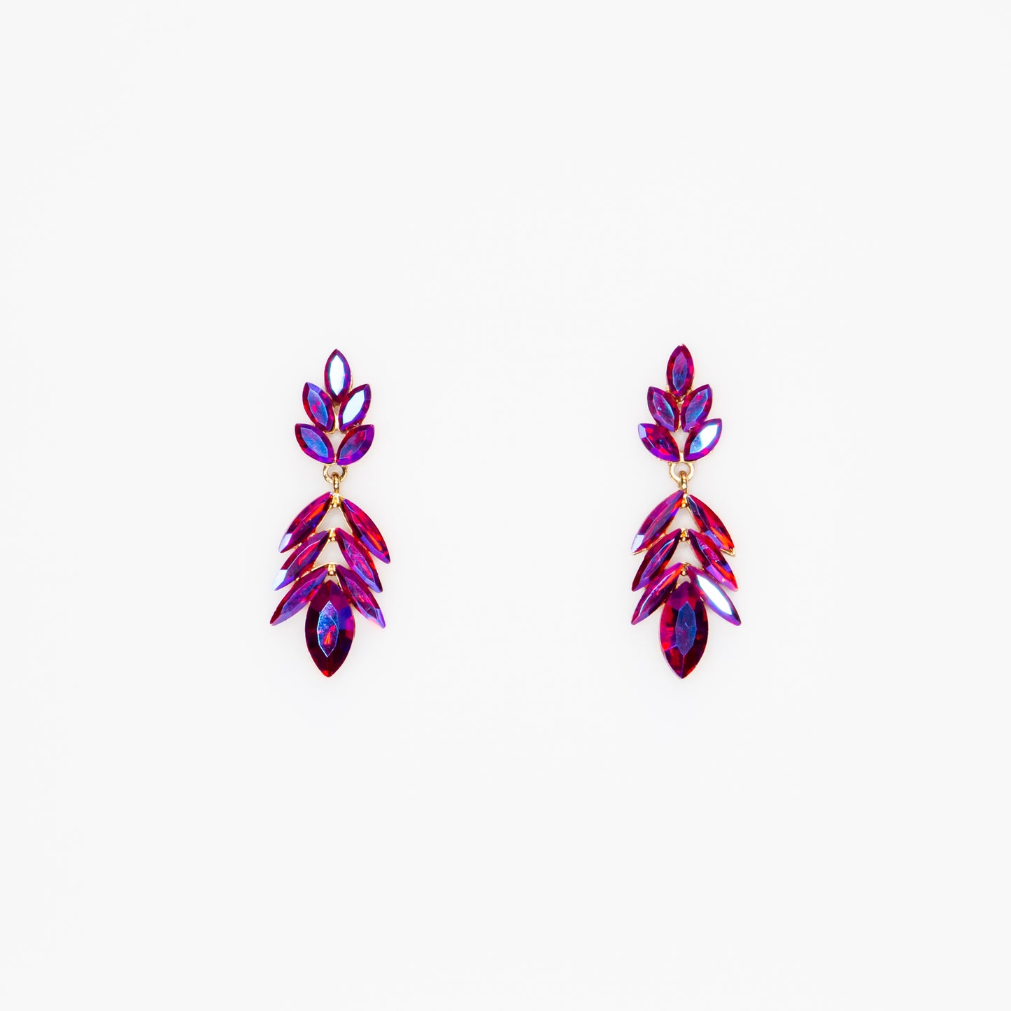 Cercei lungi eleganți cu pietre rafinate, Frunză de Cristal - Magenta