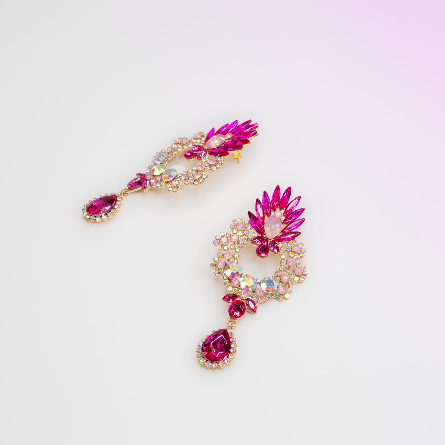Cercei mari eleganți cu pietre deosebite, Păun Imperial - Magenta