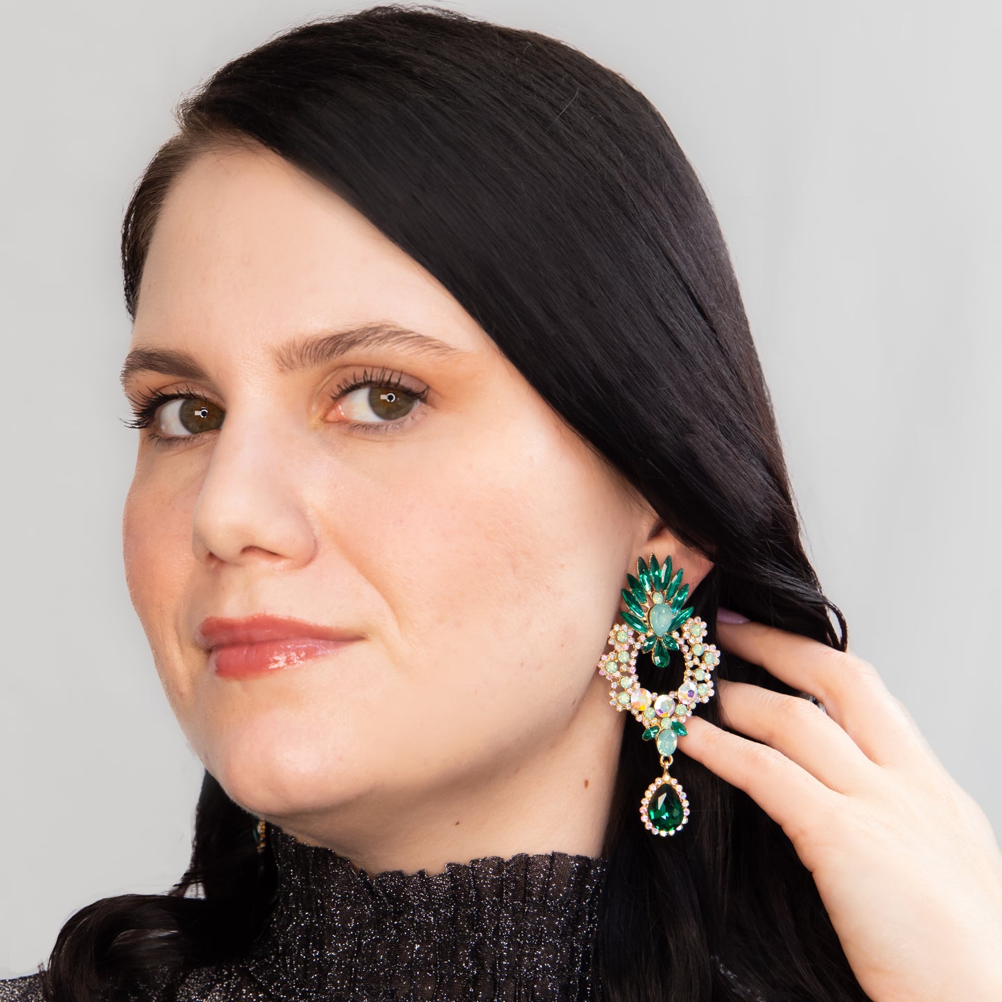 Cercei mari eleganți cu pietre deosebite, Păun Imperial - Verde