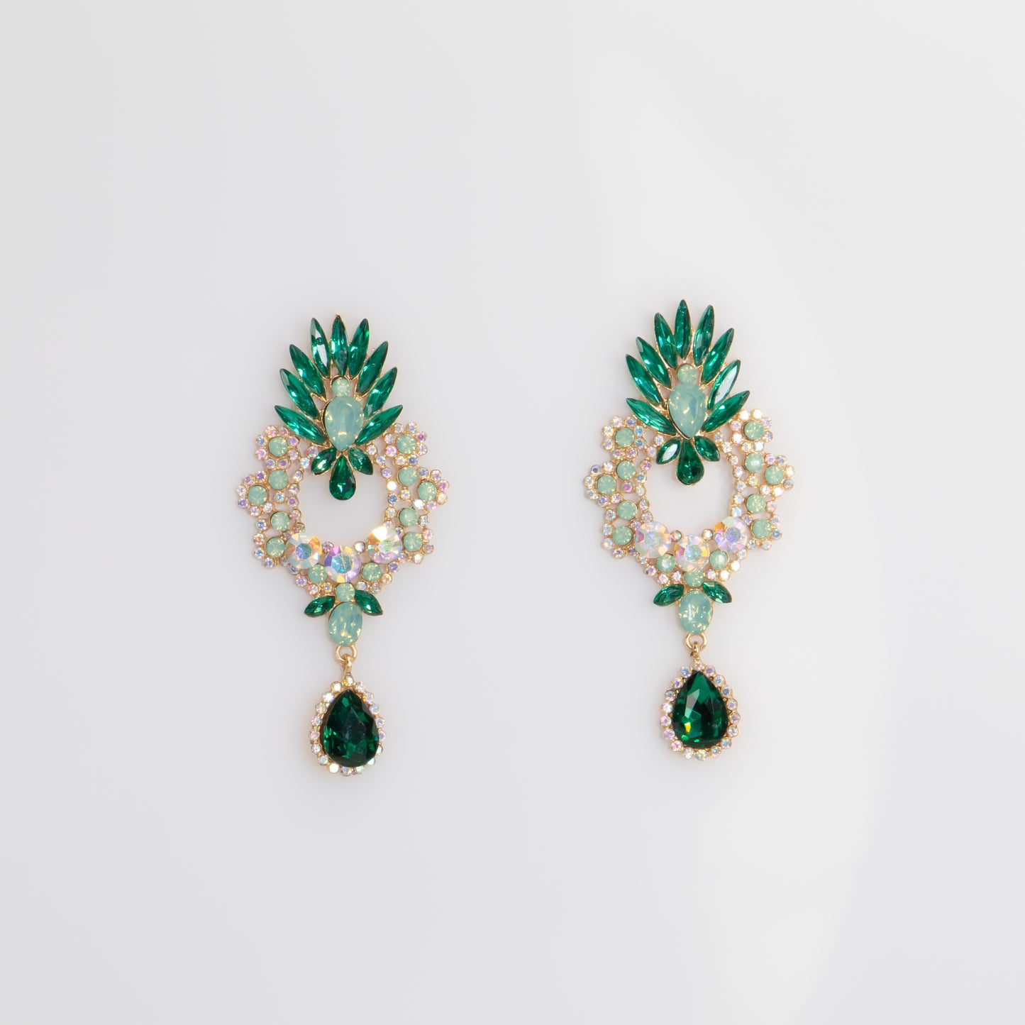 Cercei mari eleganți cu pietre deosebite, Păun Imperial - Verde