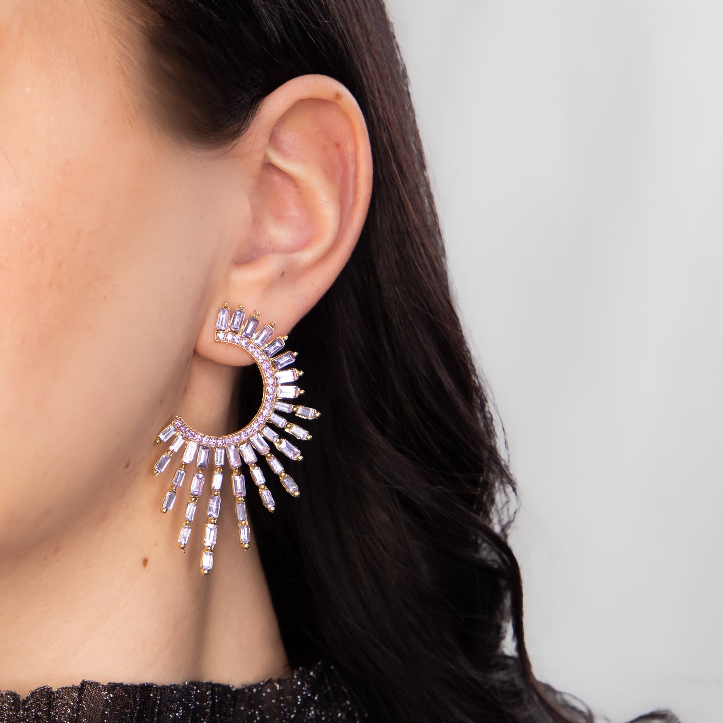 Cercei mari eleganți cu pietre rafinate, Solaris - Mov