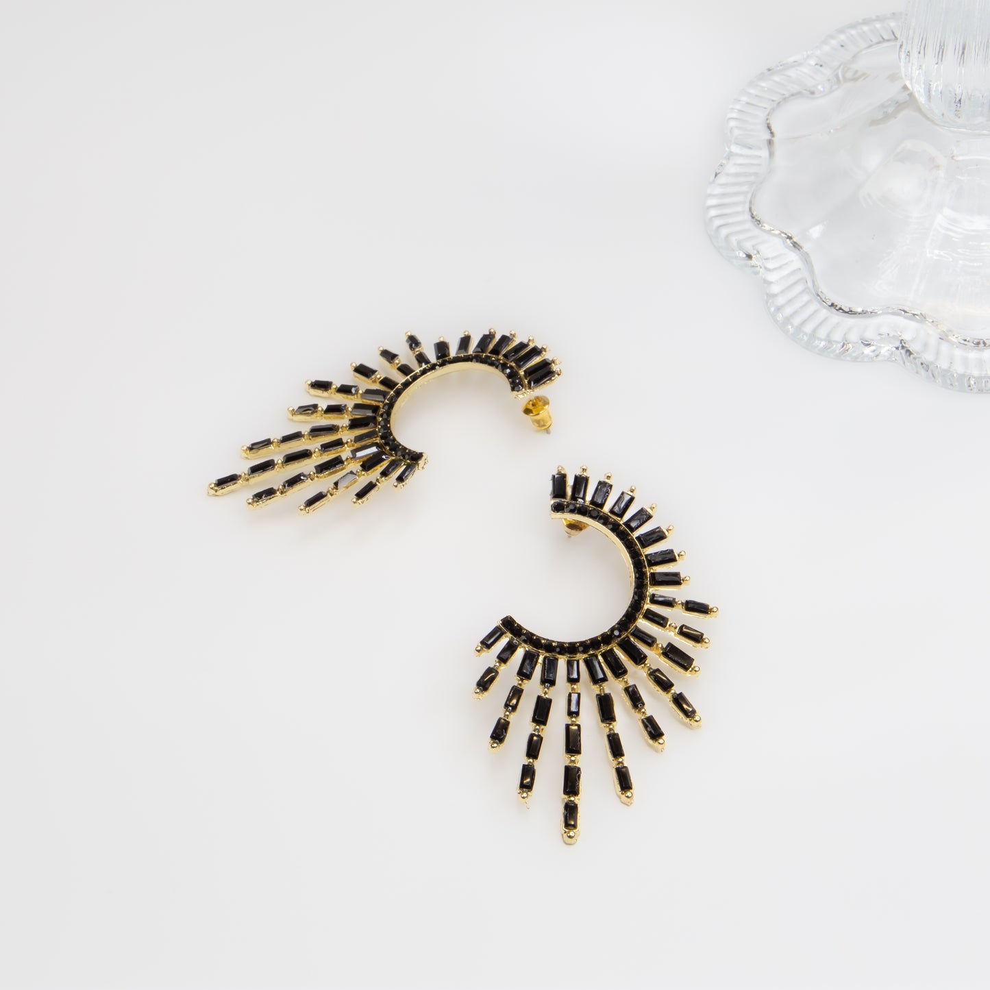 Cercei mari eleganți cu pietre rafinate, Solaris - Negru