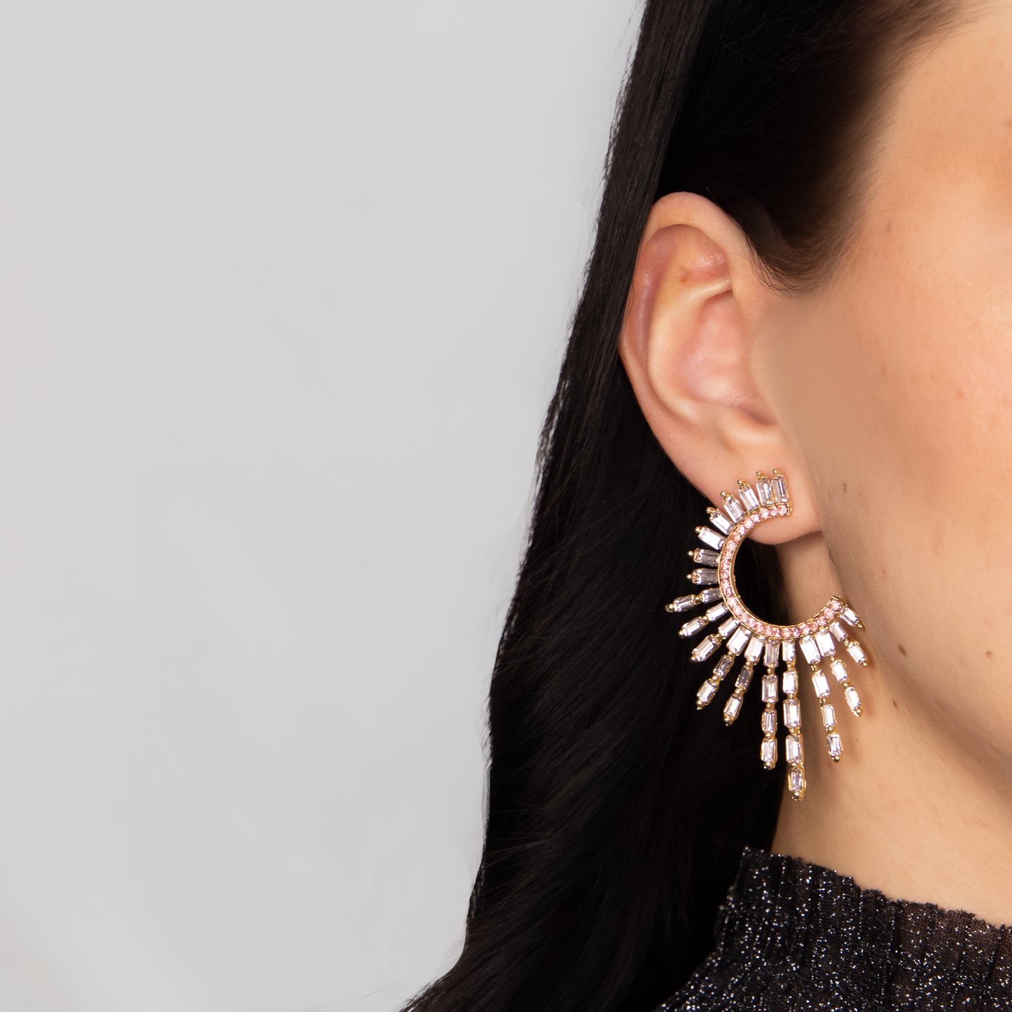 Cercei mari eleganți cu pietre rafinate, Solaris - Roz