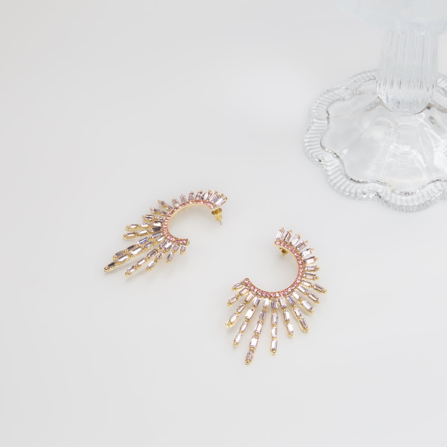 Cercei mari eleganți cu pietre rafinate, Solaris - Roz