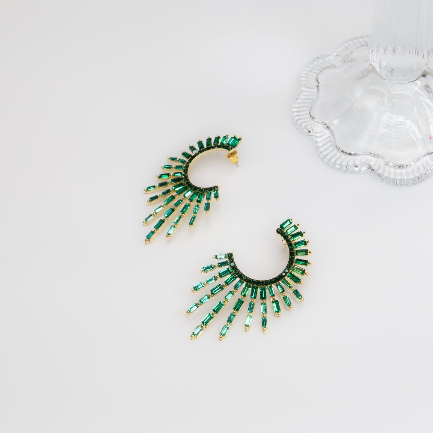 Cercei mari eleganți cu pietre rafinate, Solaris - Verde