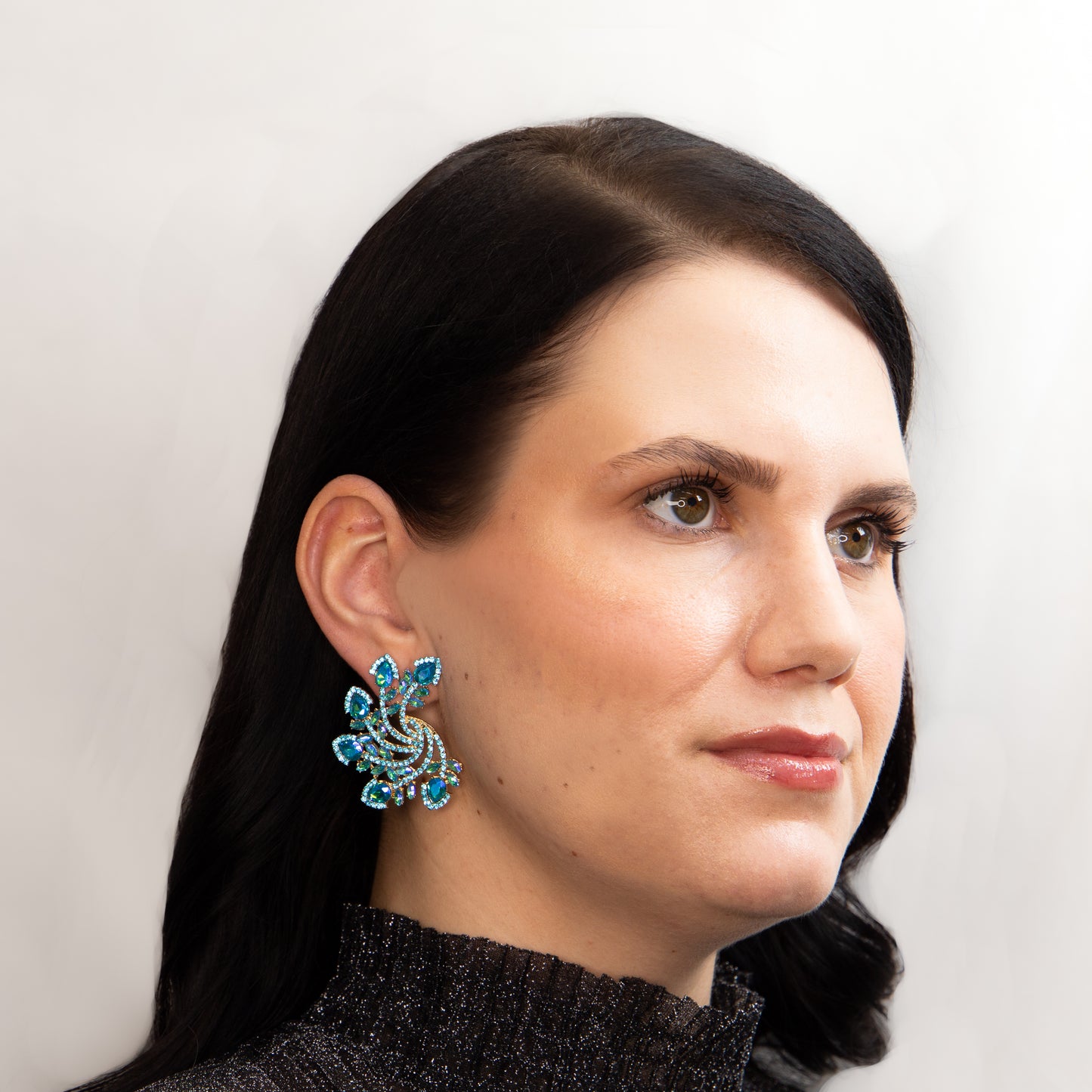 Cercei mari eleganți cu pietre rafinate, Spriala Universului - Albastru