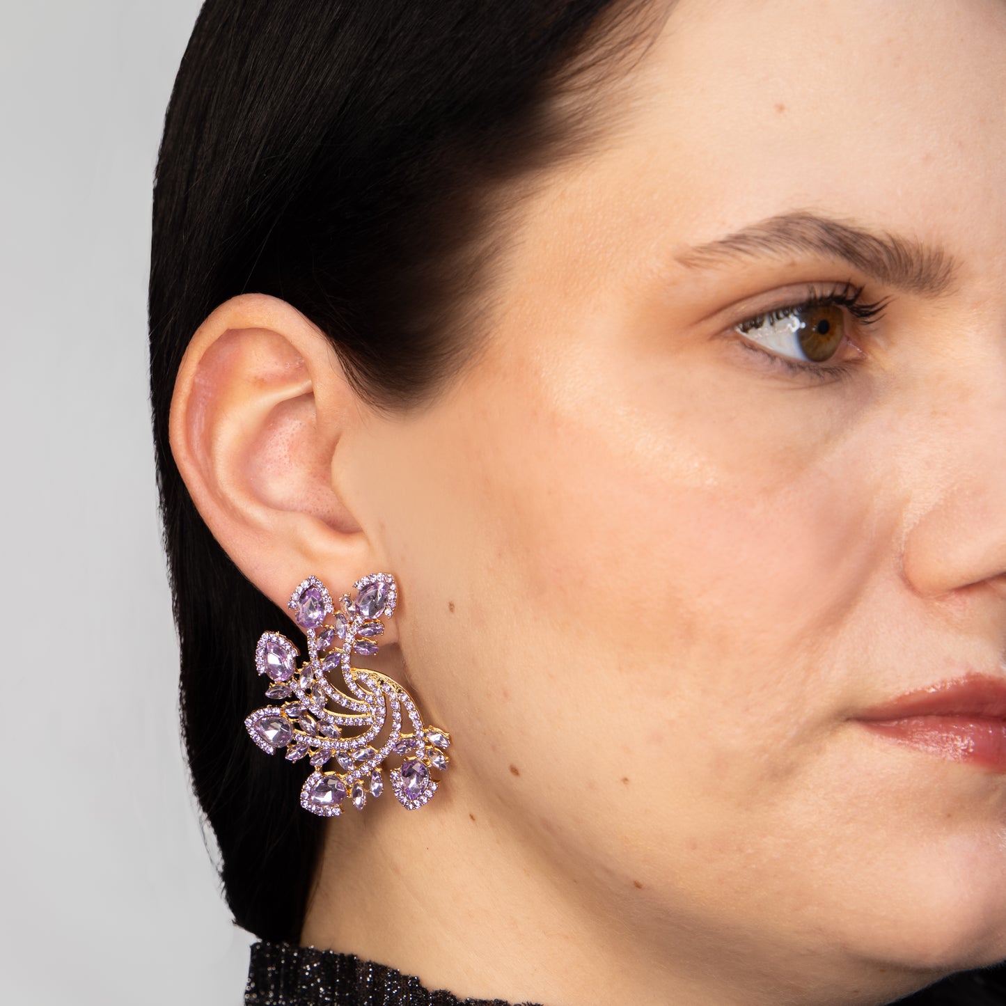 Cercei mari eleganți cu pietre rafinate, Spriala Universului - Mov