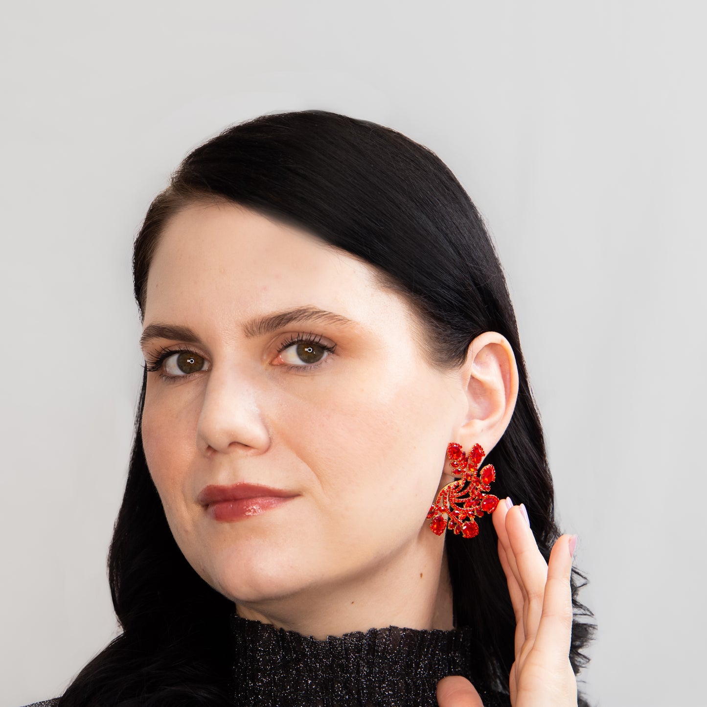 Cercei mari eleganți cu pietre rafinate, Spriala Universului - Roșu