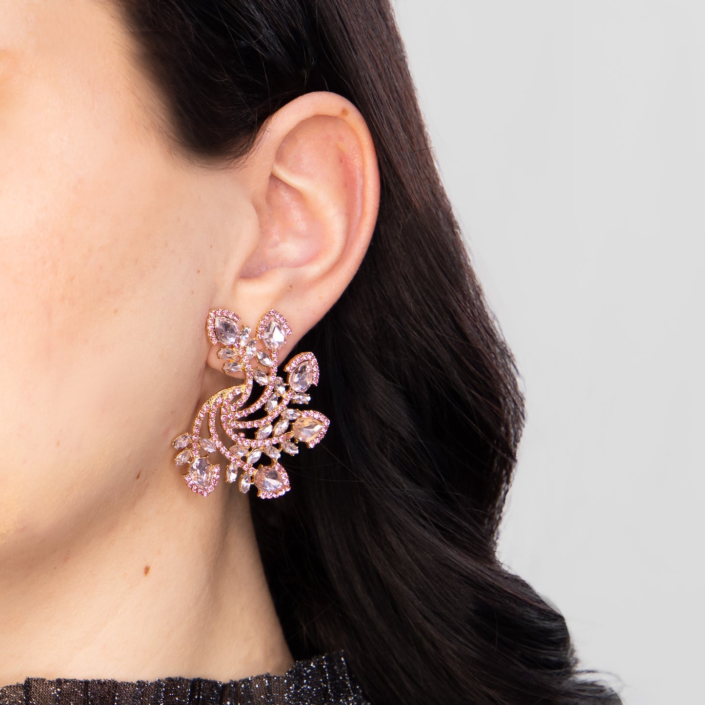 Cercei mari eleganți cu pietre rafinate, Spriala Universului - Roz