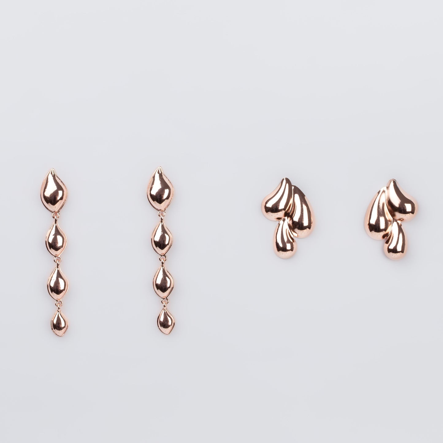 Cercei metalici fluid chic, set 2 - Rose Gold