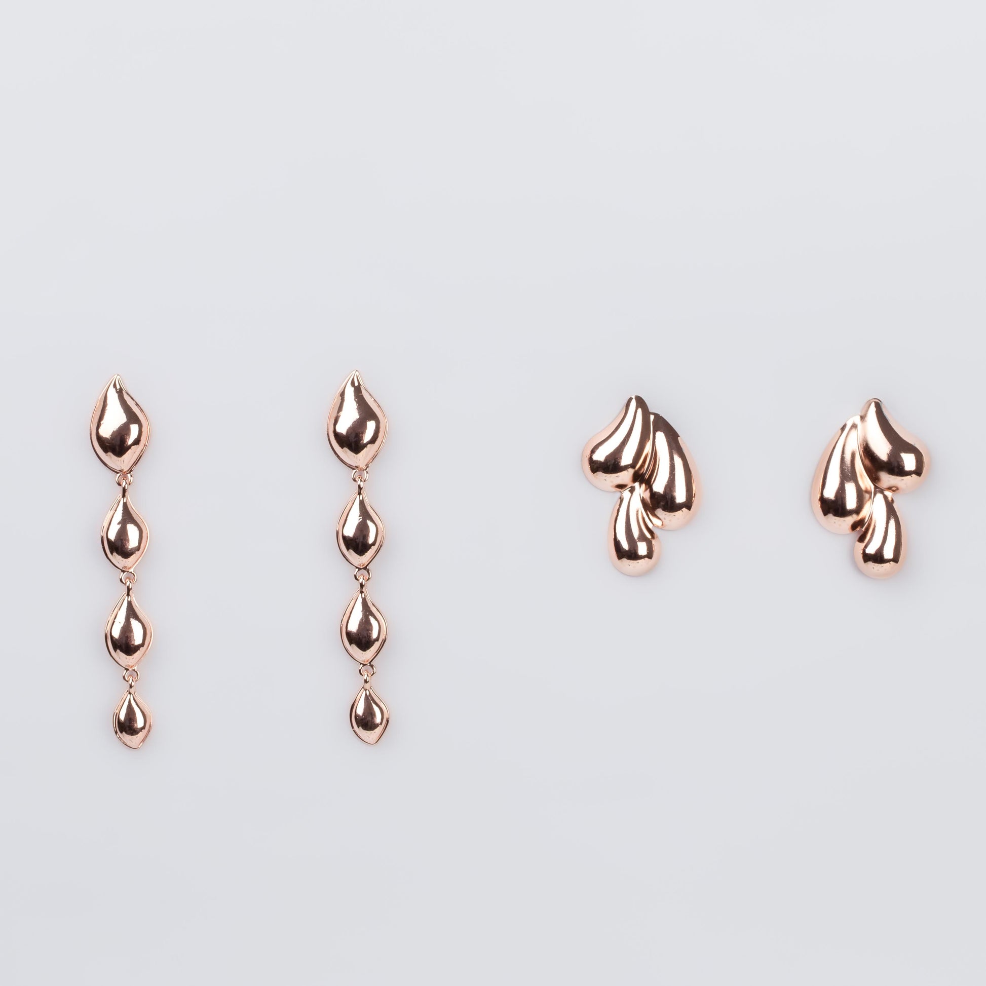 Cercei metalici fluid chic, set 2 - Rose Gold