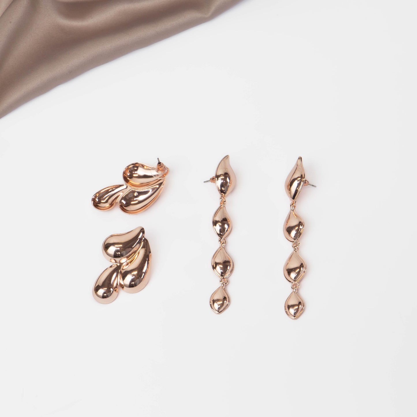 Cercei metalici fluid chic, set 2 - Rose Gold