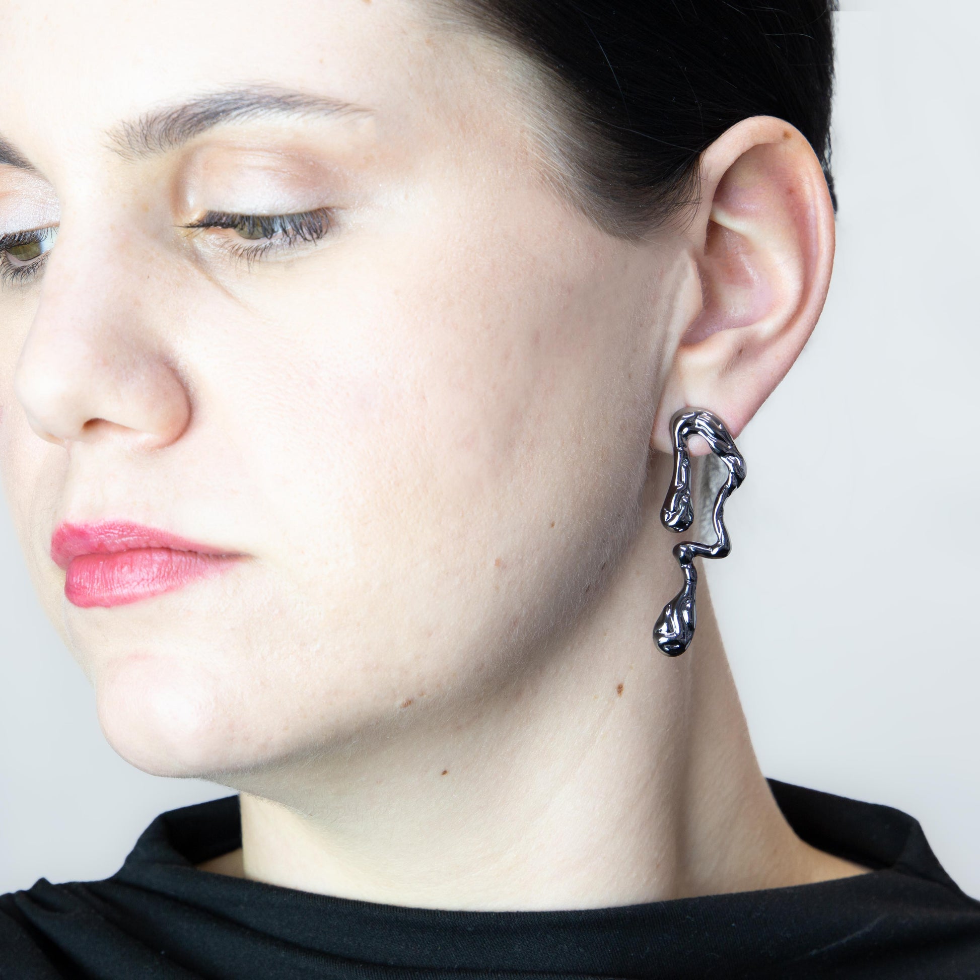 Cercei metalici liquid chic, set 2 - Gri Antracit