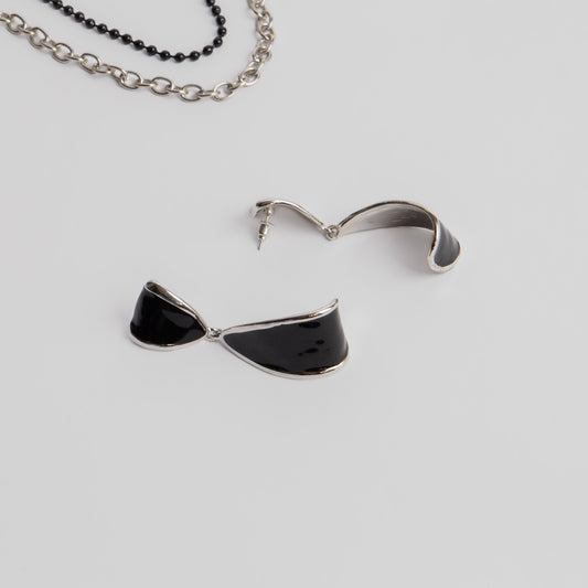 Cercei metalici modern geometric - Negru, Argintiu