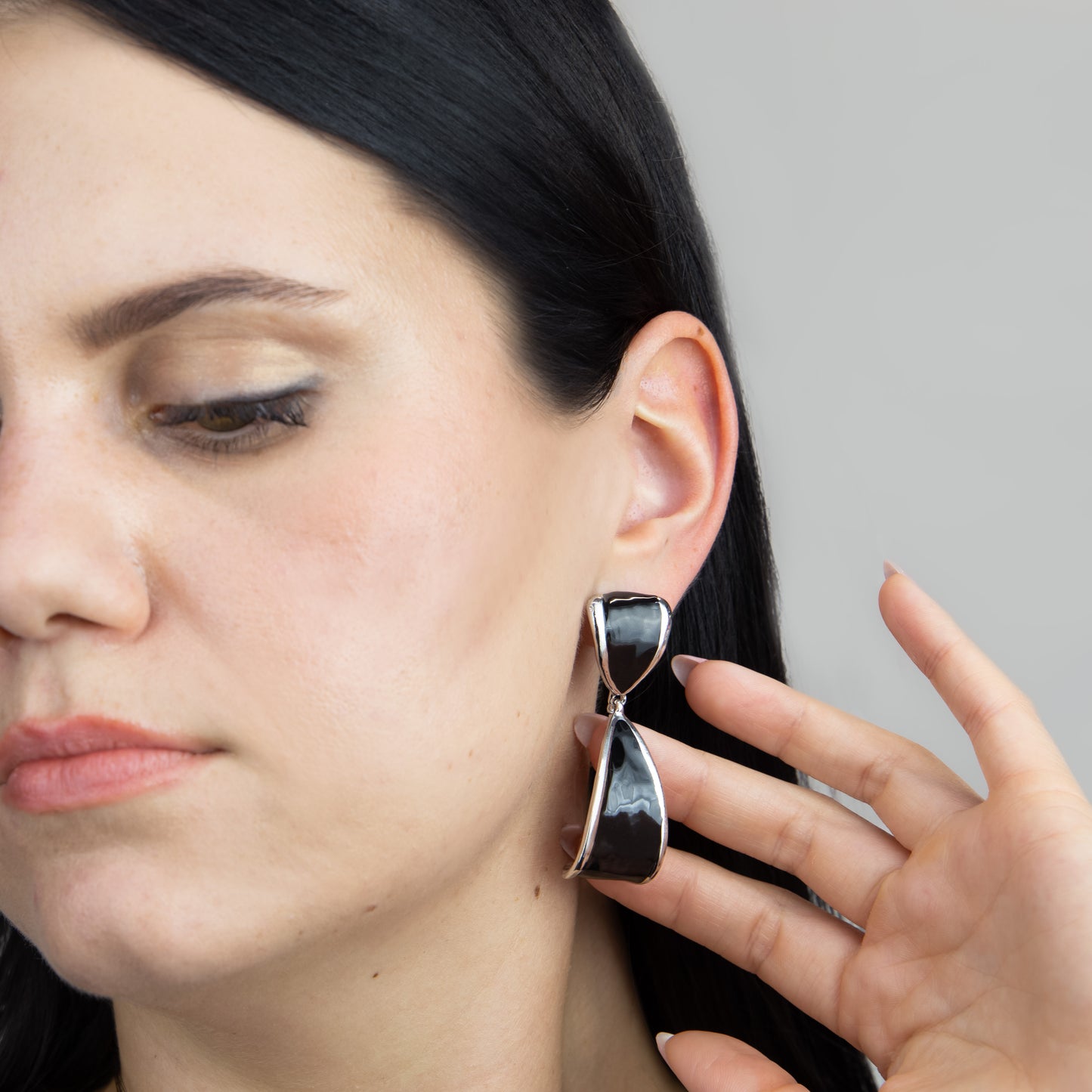 Cercei metalici modern geometric - Negru, Argintiu