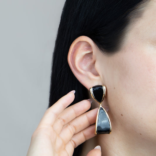 Cercei metalici modern geometric - Negru, Auriu