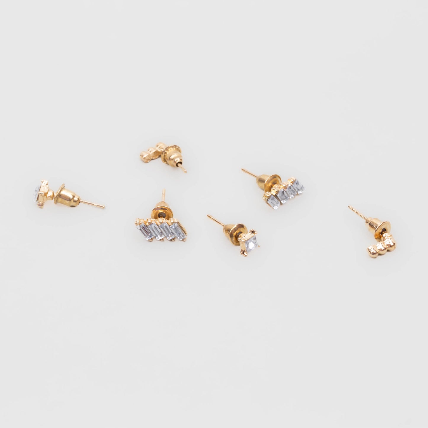 Cercei mici aurii cu pietre și biluțe discrete, set 3 buc