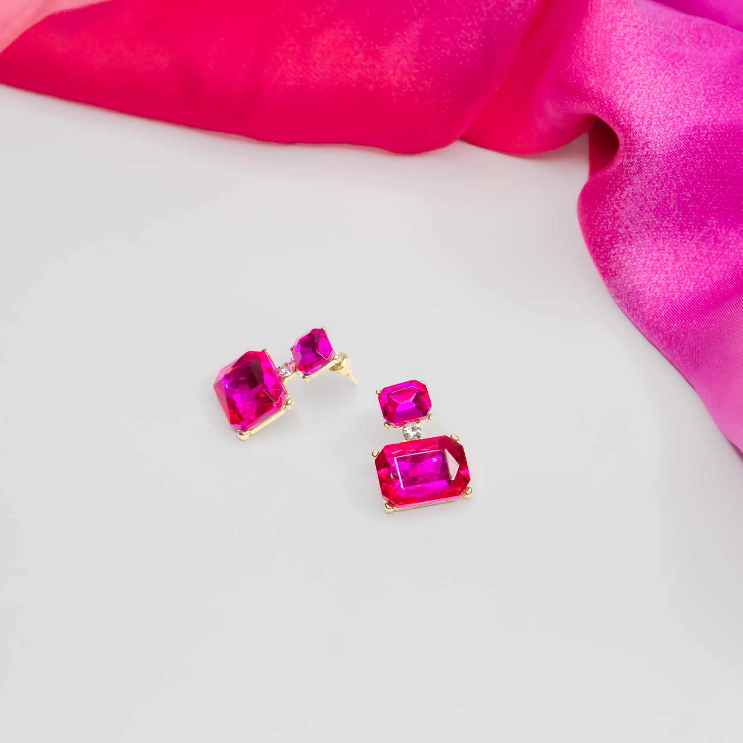 Cercei mici cu pietre fine, Elegant Blocks - Magenta