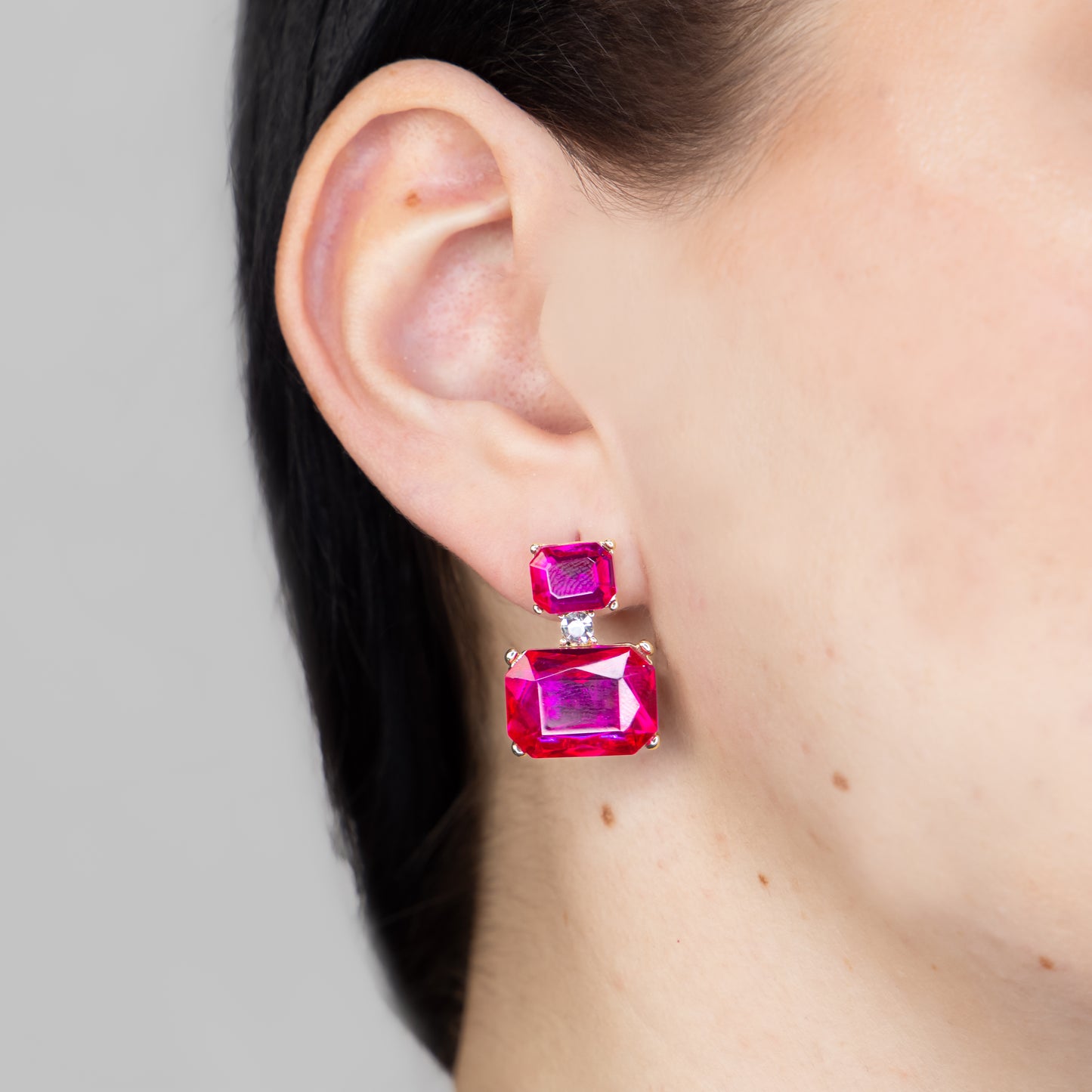 Cercei mici cu pietre fine, Elegant Blocks - Magenta