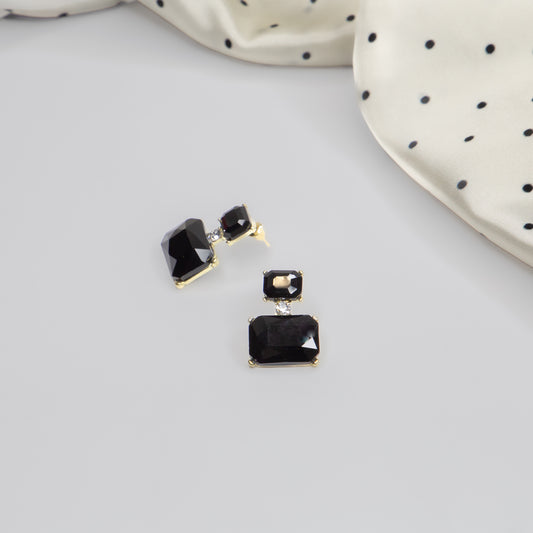Cercei mici cu pietre fine, Elegant Blocks - Negru