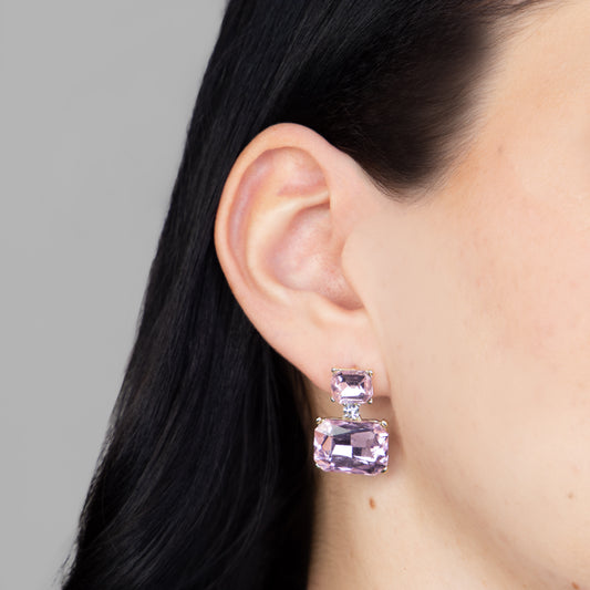 Cercei mici cu pietre fine, Elegant Blocks - Roz