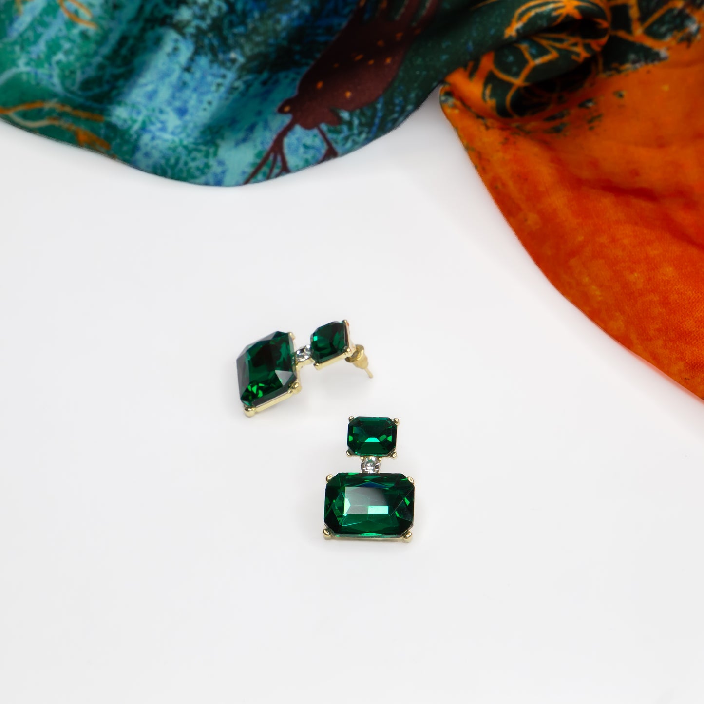 Cercei mici cu pietre fine, Elegant Blocks - Verde