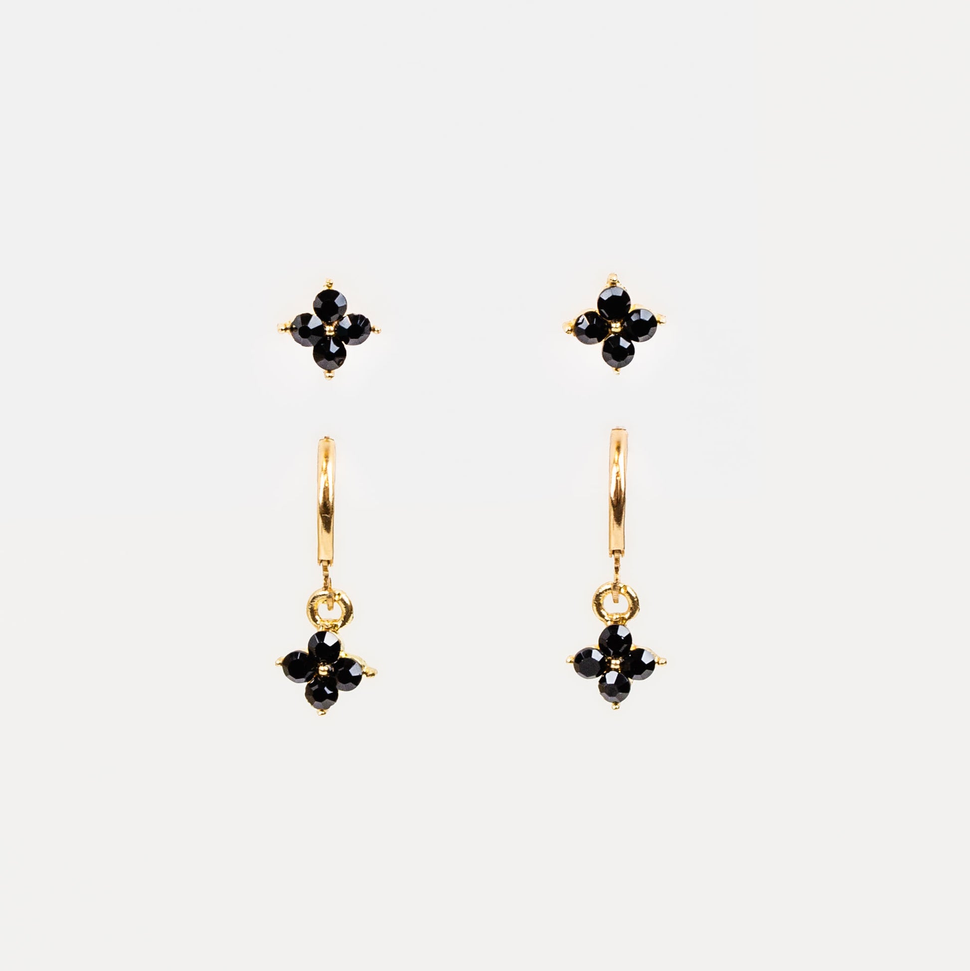 Cercei mici cu pietre strălucitoare delicate, set 2 perechi - Negru