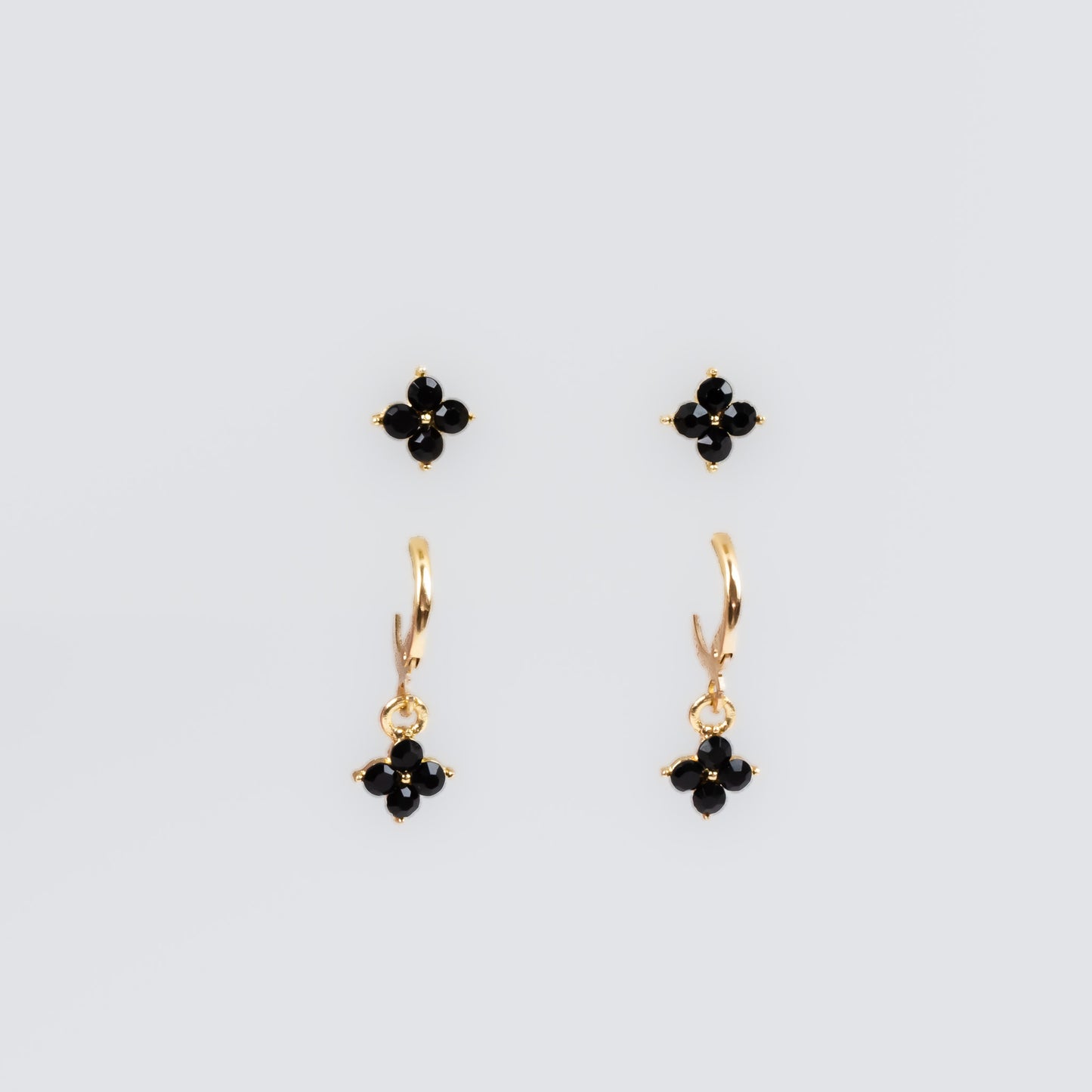 Cercei mici cu pietre strălucitoare delicate, set 2 perechi - Negru