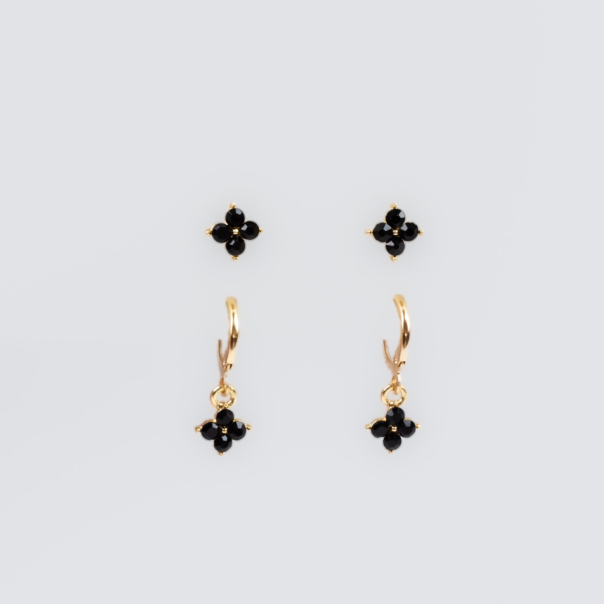 Cercei mici cu pietre strălucitoare delicate, set 2 perechi - Negru