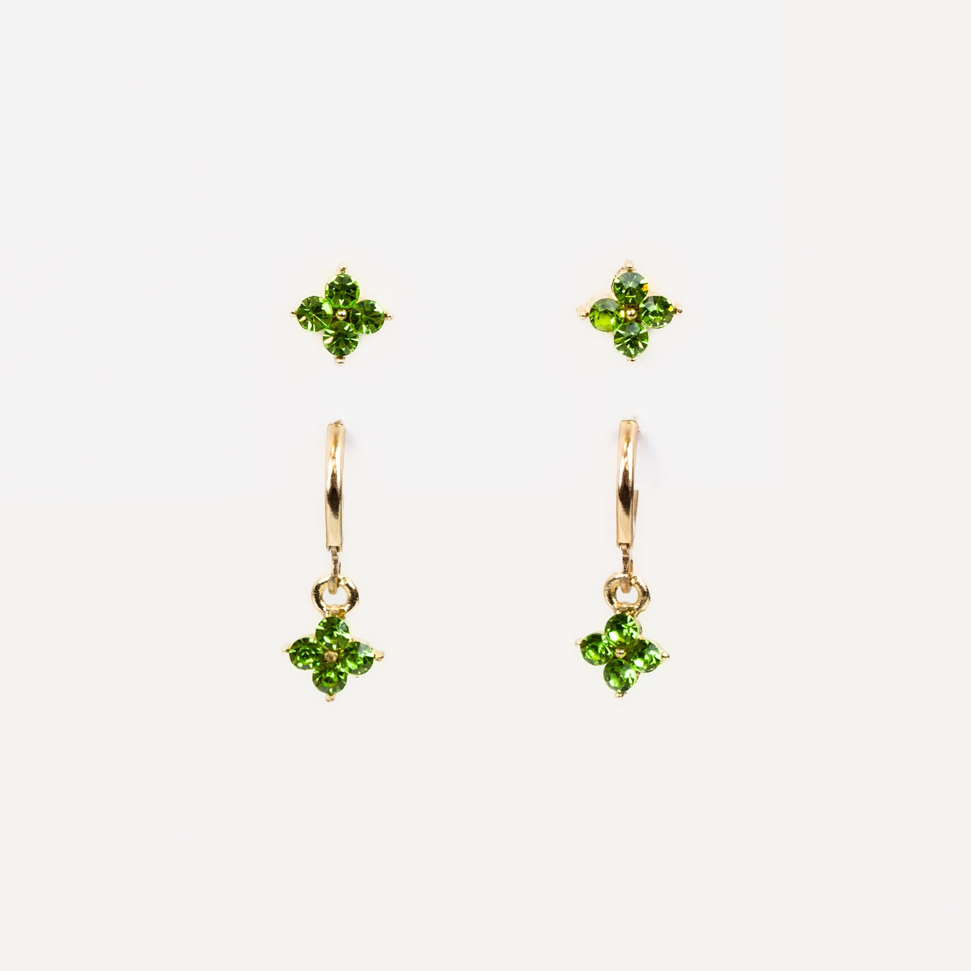 Cercei mici cu pietre strălucitoare delicate, set 2 perechi - Verde