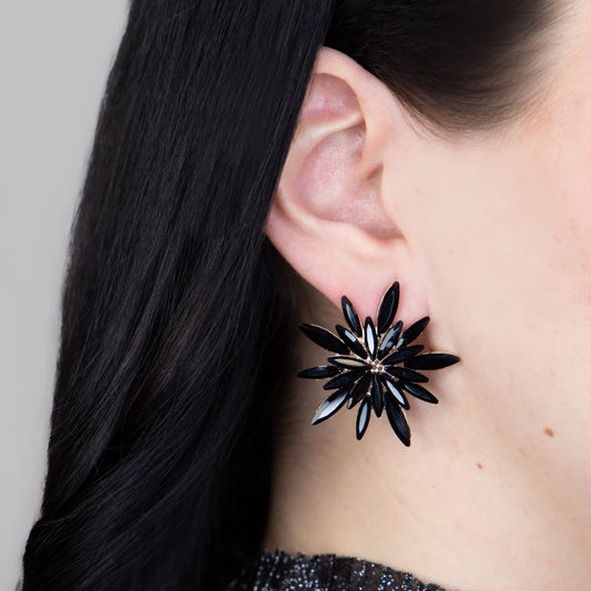 Cercei mici cu pietre strălucitoare, Ice Flower - Negru