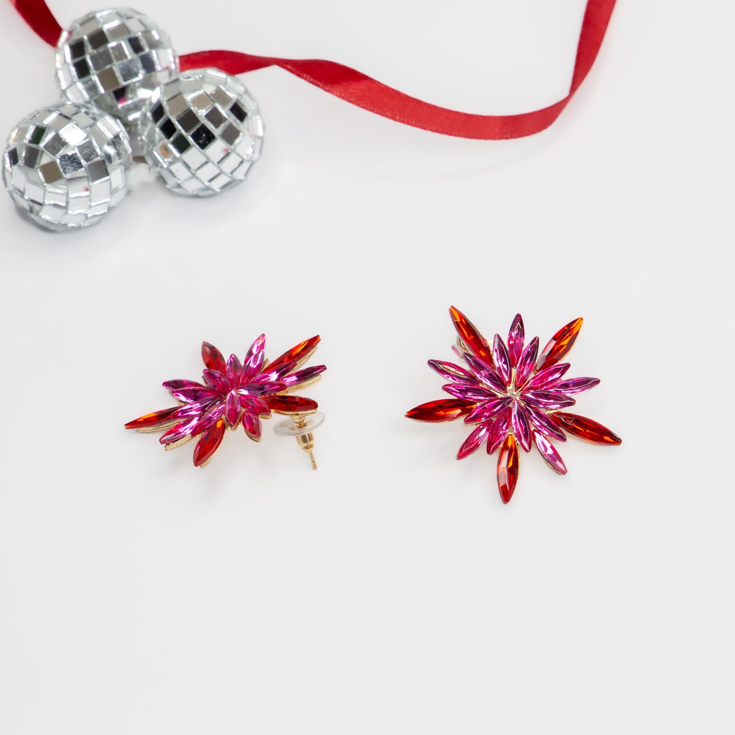 Cercei mici cu pietre strălucitoare, Ice Flower - Roz