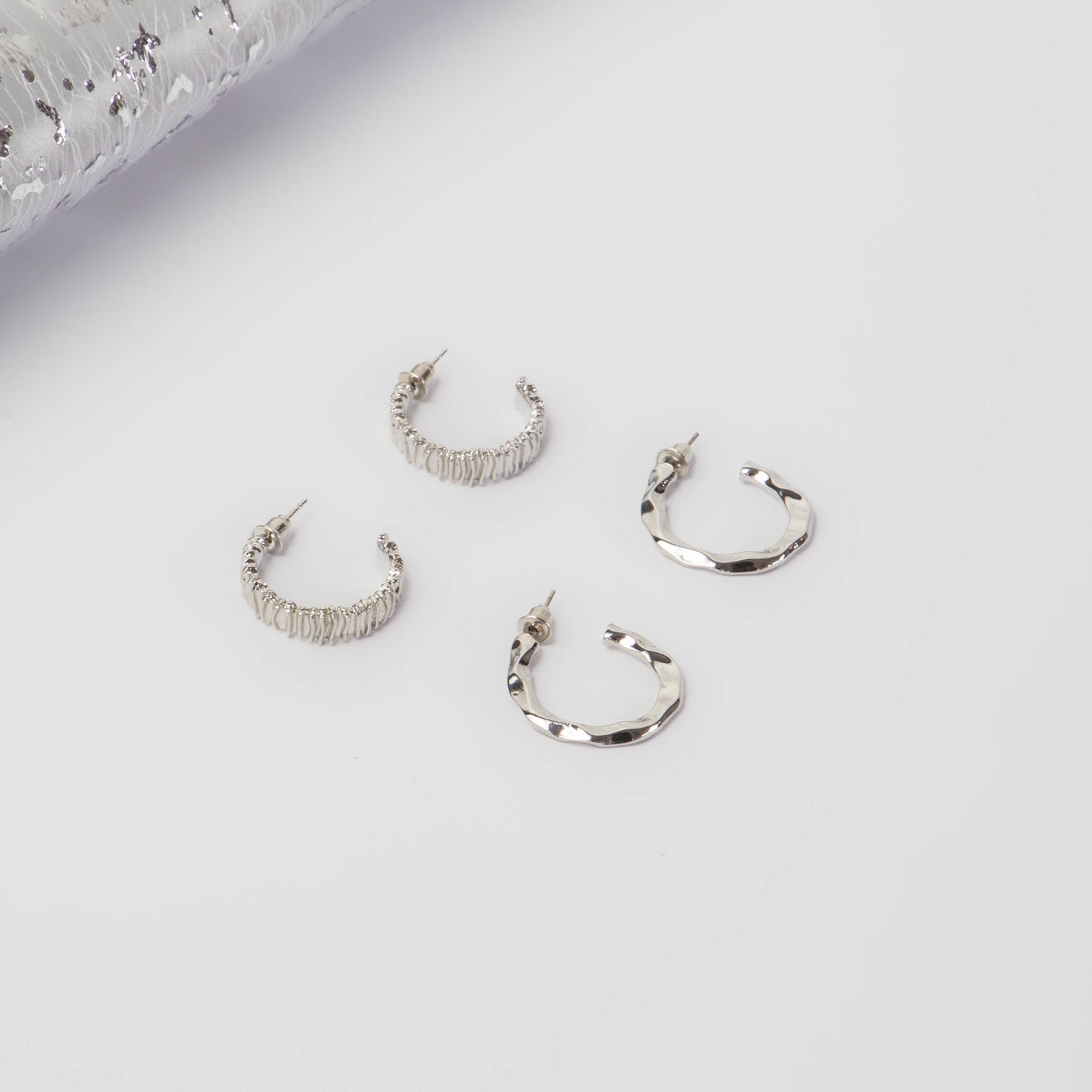 Cercei mici rotunzi decadence, set 2 - Argintiu