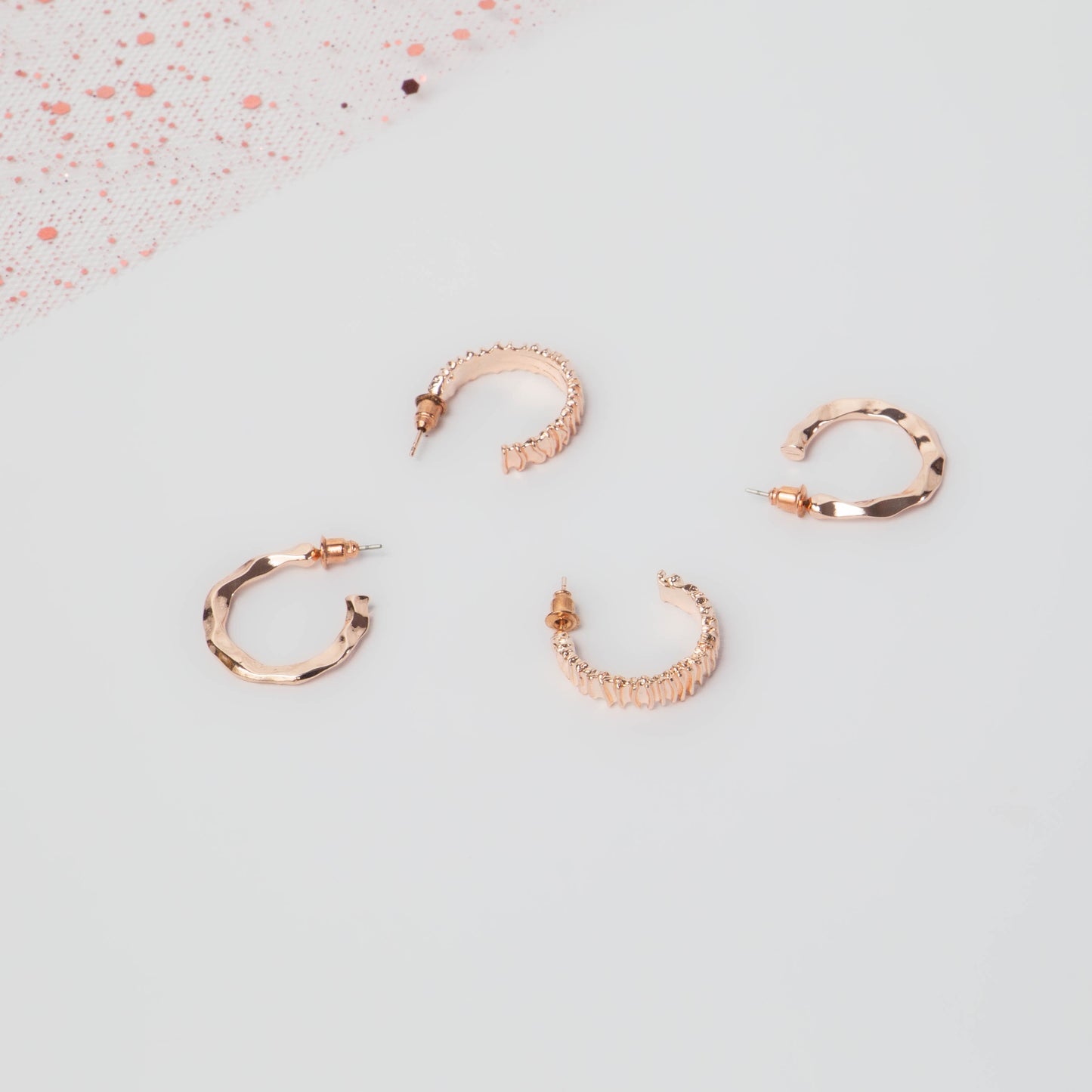 Cercei mici rotunzi decadence, set 2 - Rose Gold
