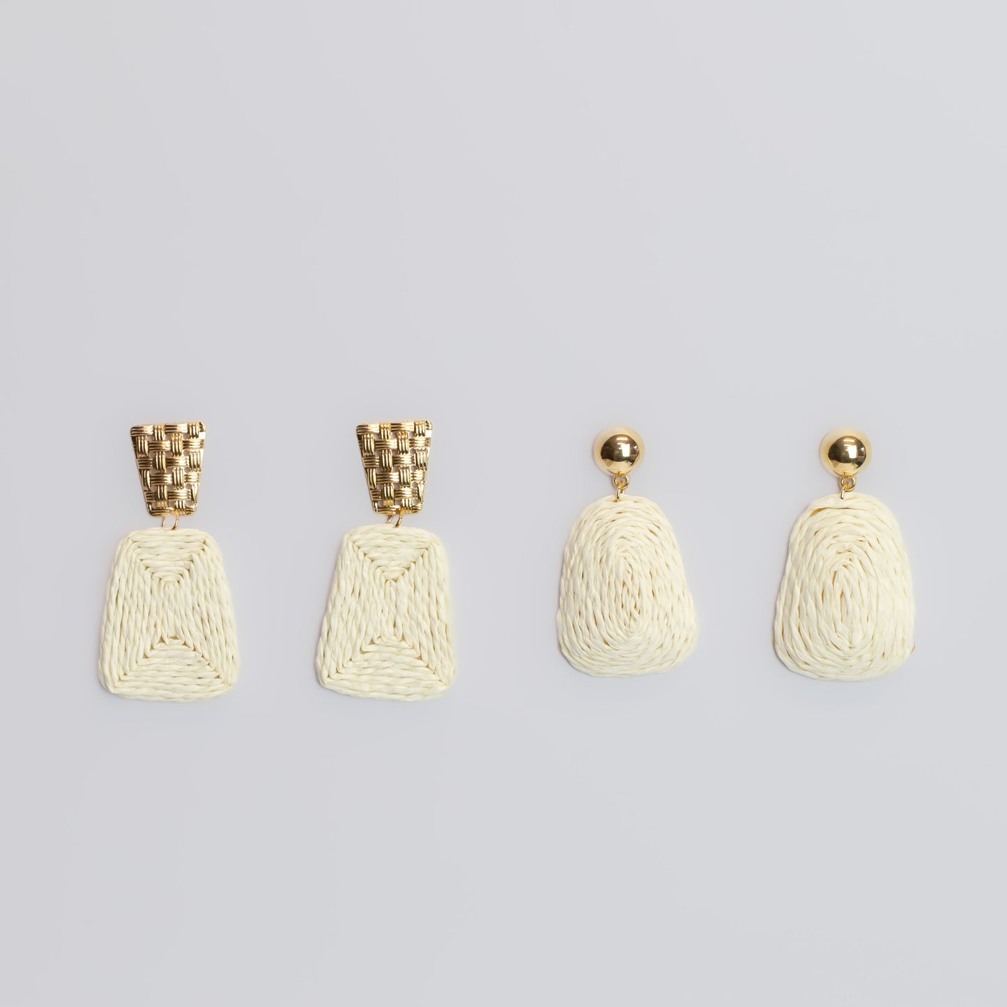 Cercei organic shapes din ratan, set 2 - Bej